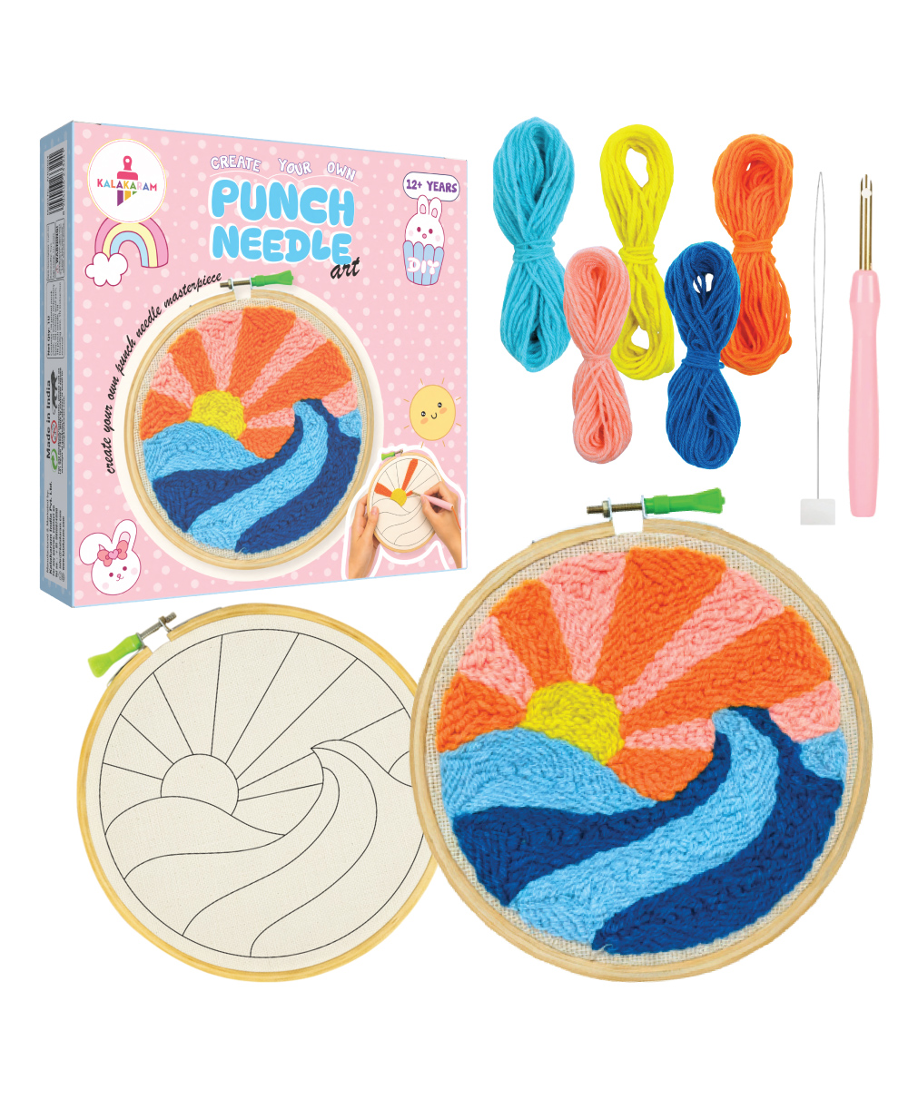 Kalakram Punch Needle Kit for Beginners | DIY Embroidery Set with Printed Fabric Craft for Kids & Adults | Handcraft, Art, Needlework & Creative Hobby Gift Kit for DIY Crafts - Sunset-image-33