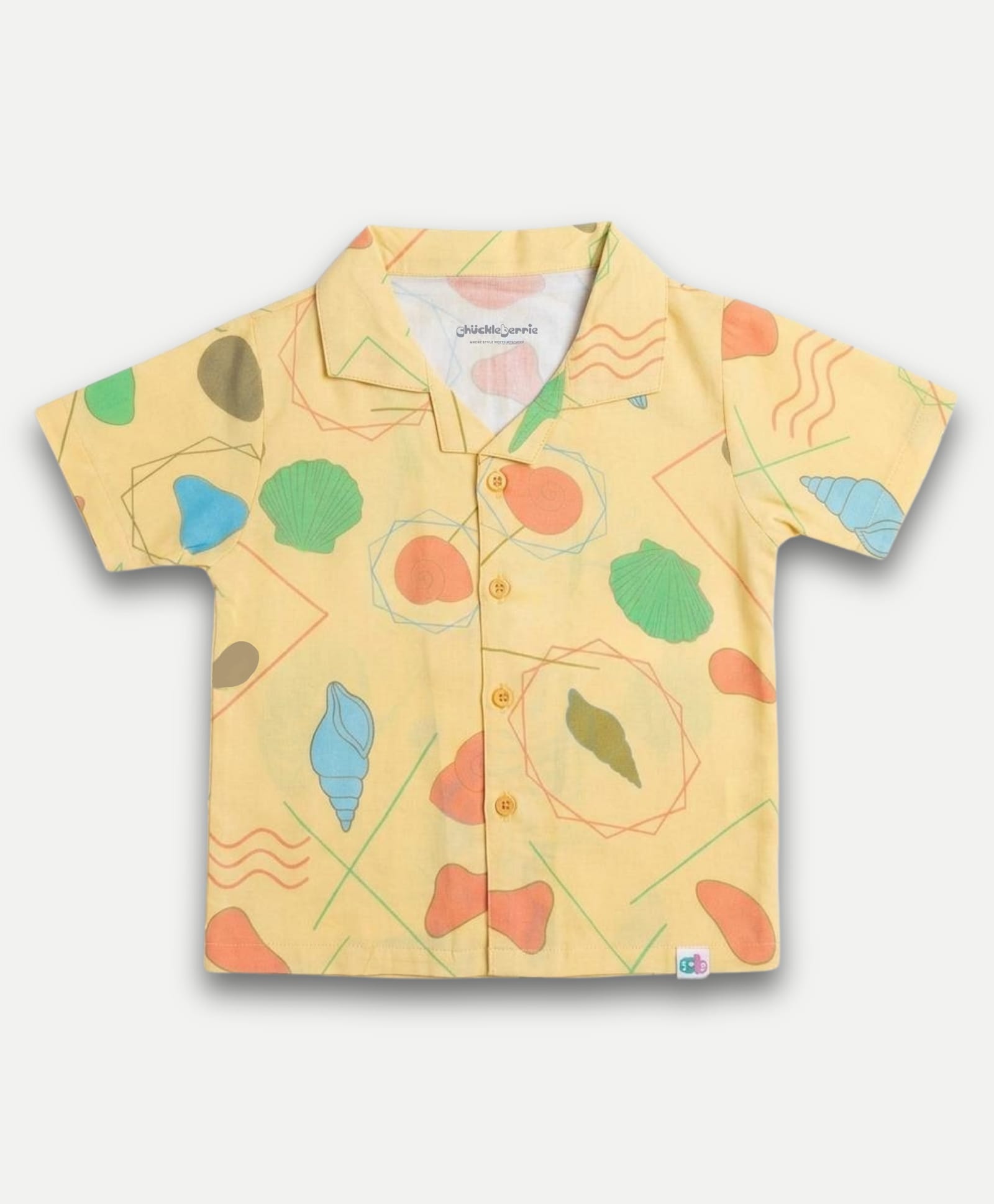 chuckleberrie Cotton Knit Half Sleeves Seashells Printed Shirt - Mustard-picture-10
