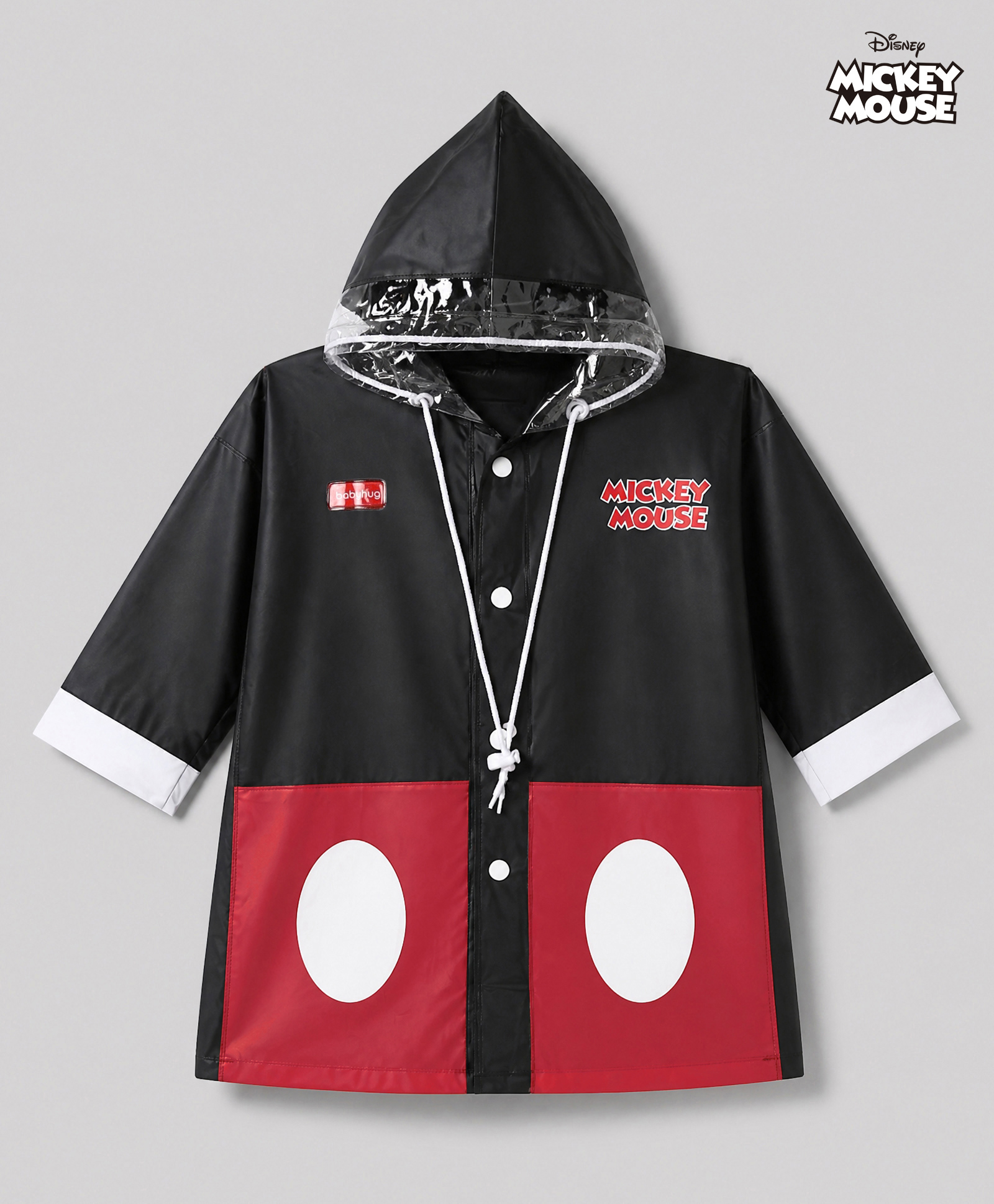 Babyhug Disney Mickey Mouse Full Sleeves Hooded Raincoat With Mickey Mouse Text Design - Red & Black