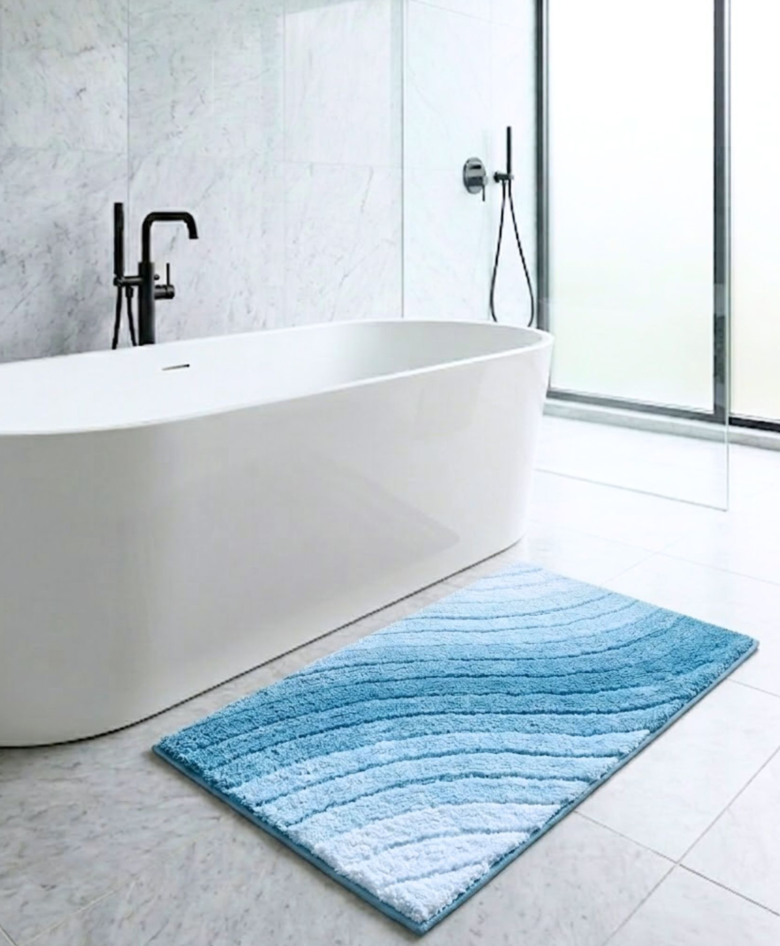 PANO Polyester Bathmat Wave- Blue (50x75CM)-image-2