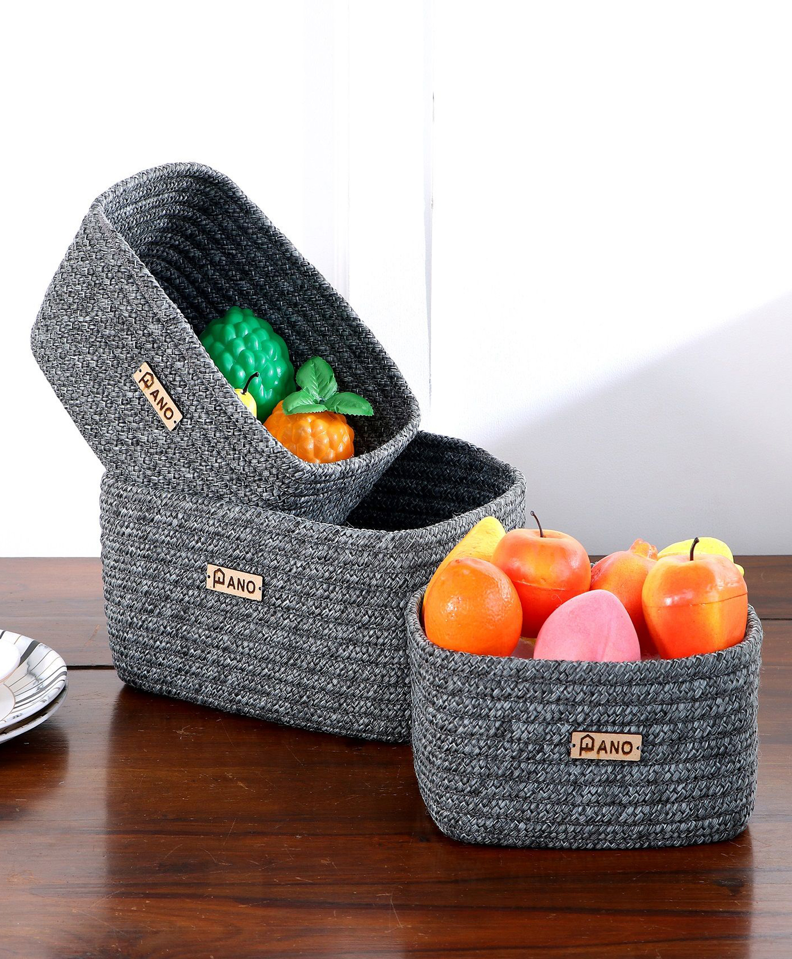 PANO Braided Trivento Utility Storage Basket Set of 3 Ash Grey-image-14