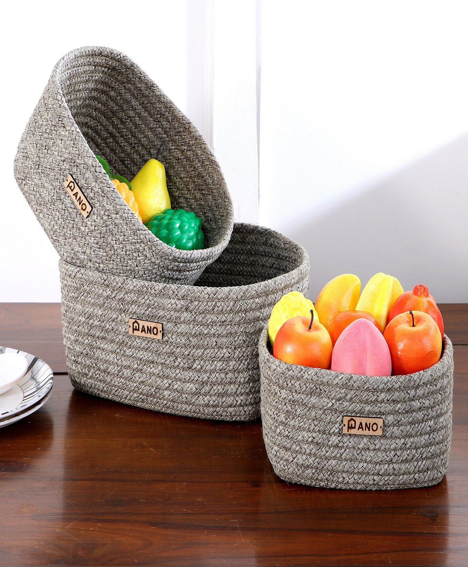 PANO Braided Trivento Utility Storage Basket Set of 3 Light Grey-image-23