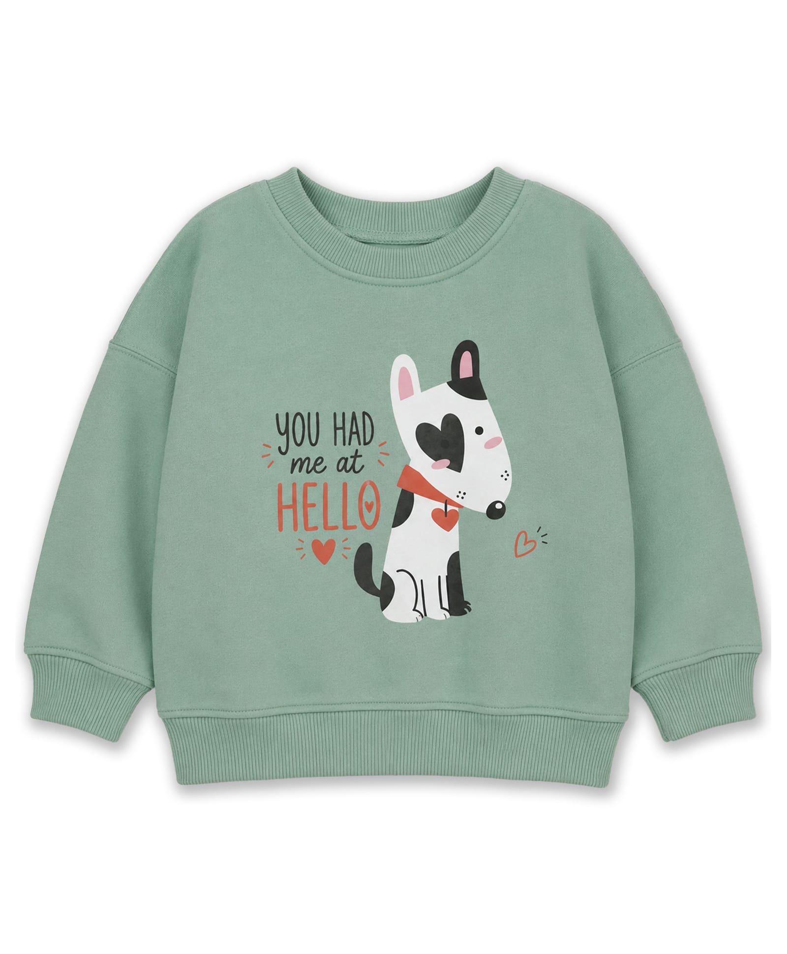Kidbea Cotton Knit Full Sleeves Puppy Printed Sweatshirt - Olive Green-image-2