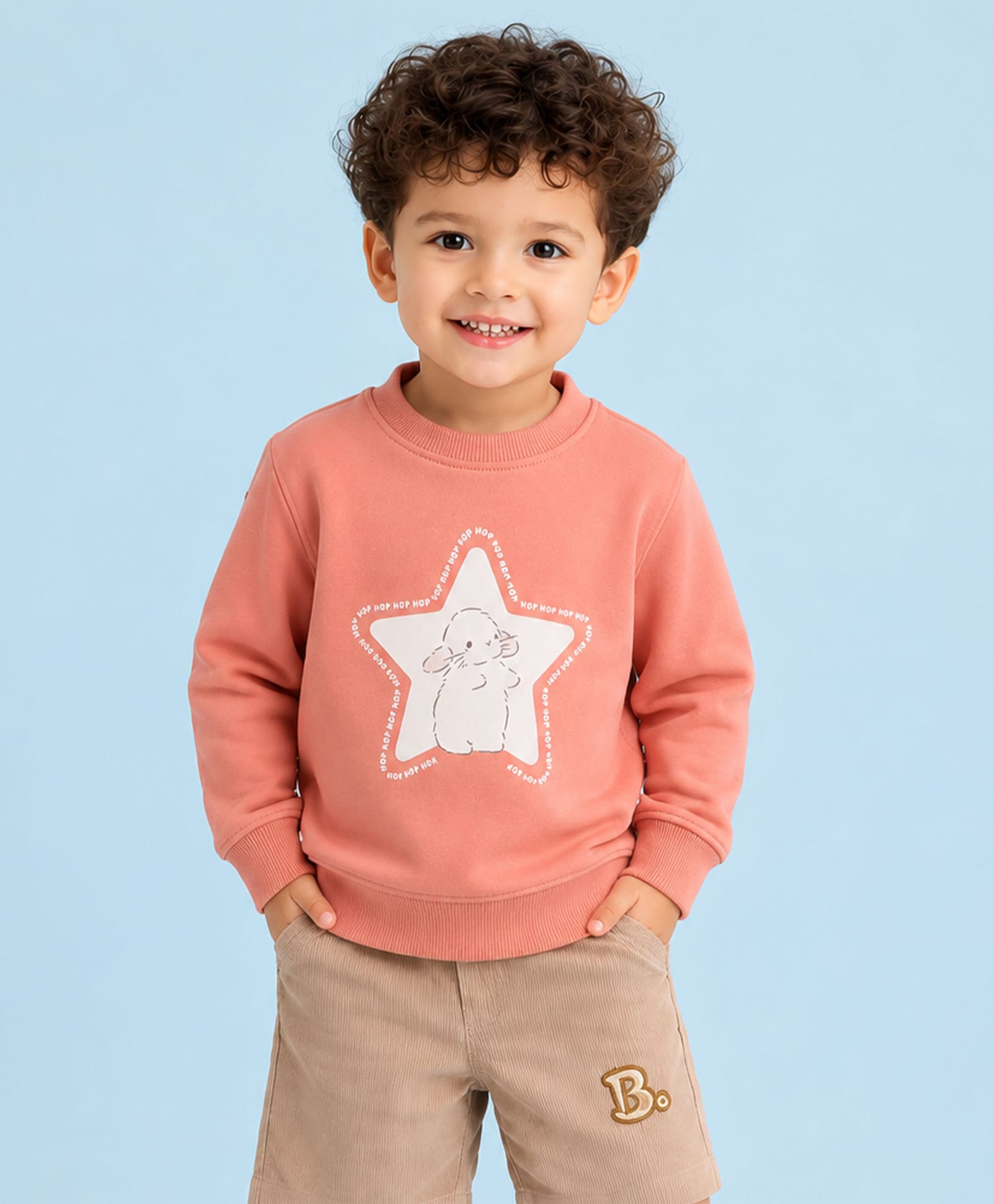 Kidbea Cotton Knit Full Sleeves Bunny Printed Sweatshirt - Peach-image-38