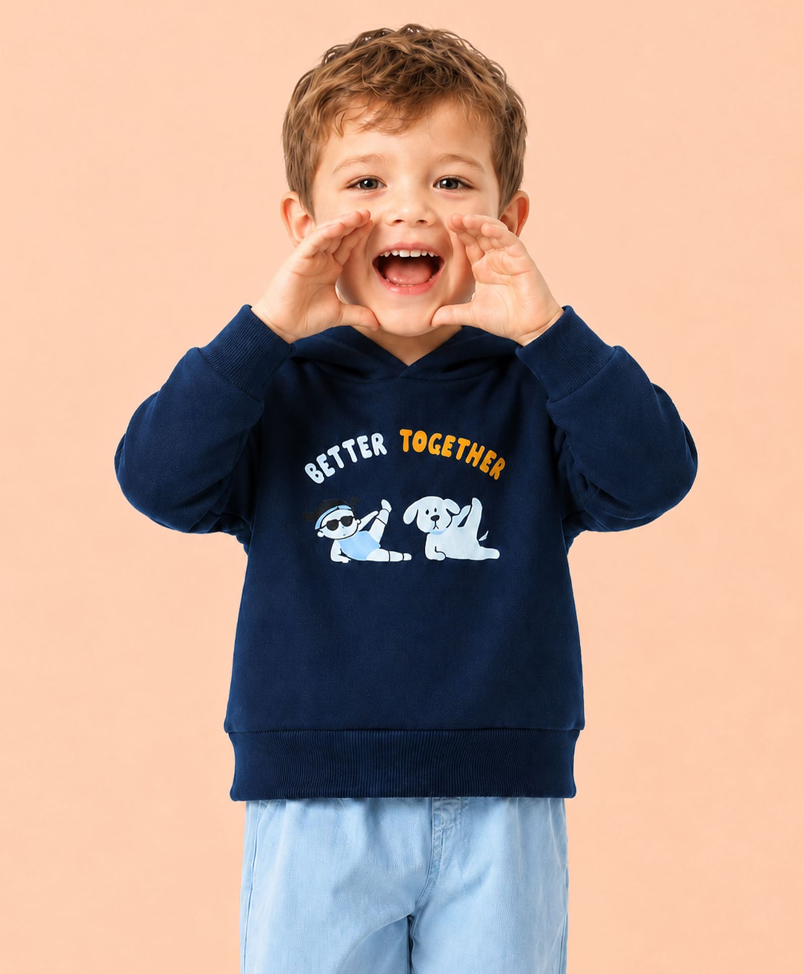 Kidbea Cotton Knit Full Sleeves Puppy Printed Hooded Sweatshirts - Navy Blue-picture-12