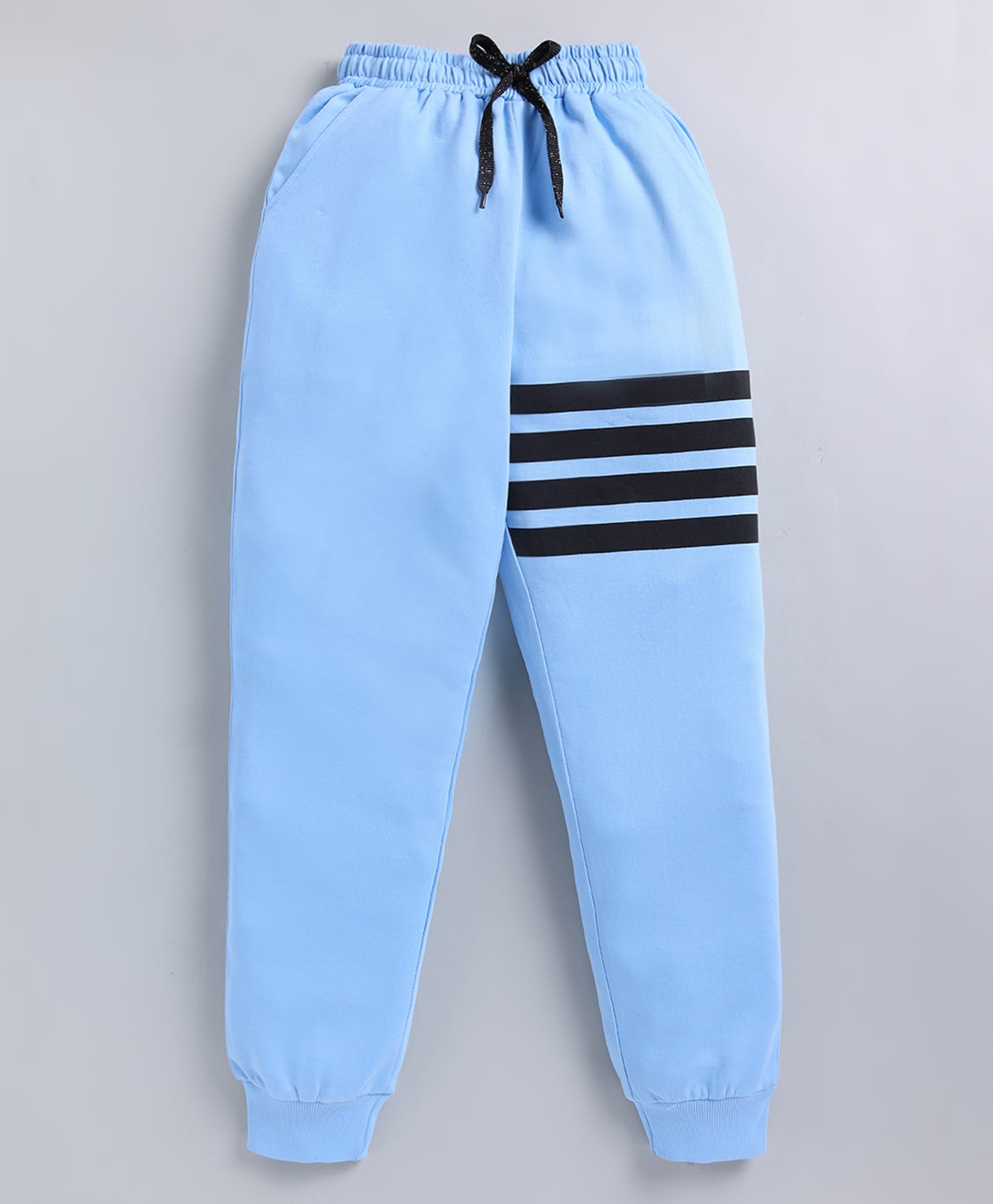 Kidcity Cotton Sinker Knit Striped Track Pants - Aqua Blue-image-5