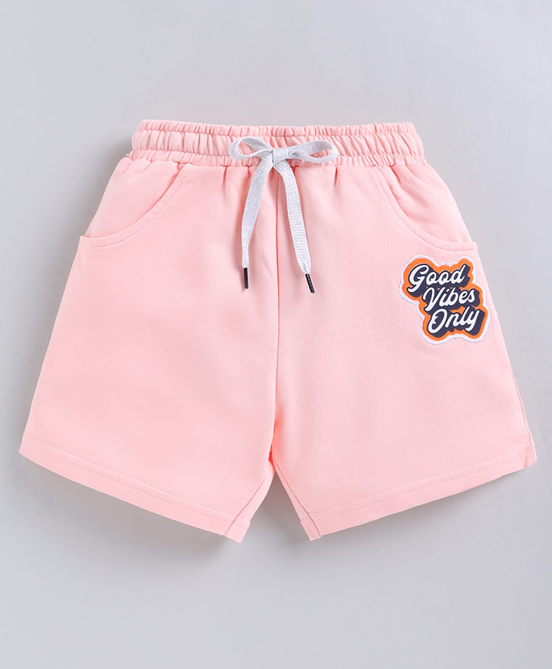 Kidcity Cotton Sinker Knit Good Vibes Only Text Printed Shorts - Baby Pink-picture-24