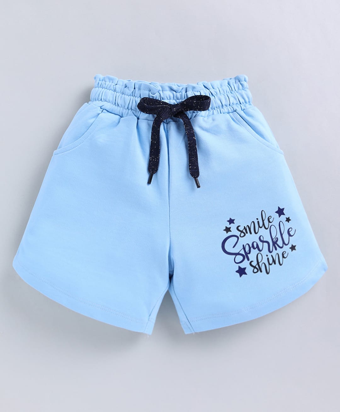 Kidcity Cotton Sinker Knit Smile Sparkle Shine Text Printed Shorts - Aqua Blue-picture-22