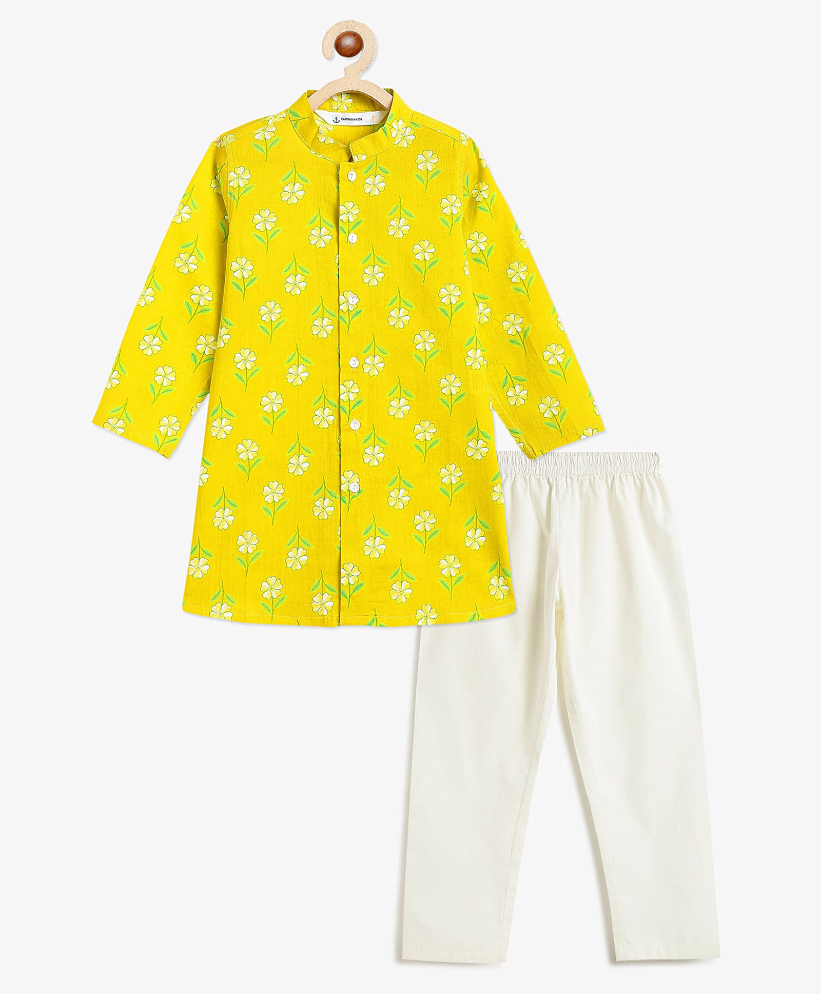 Campana 100% Cotton Woven Full Sleeves Floral Printed Kurta & Pyjama Set - Yellow-picture-27