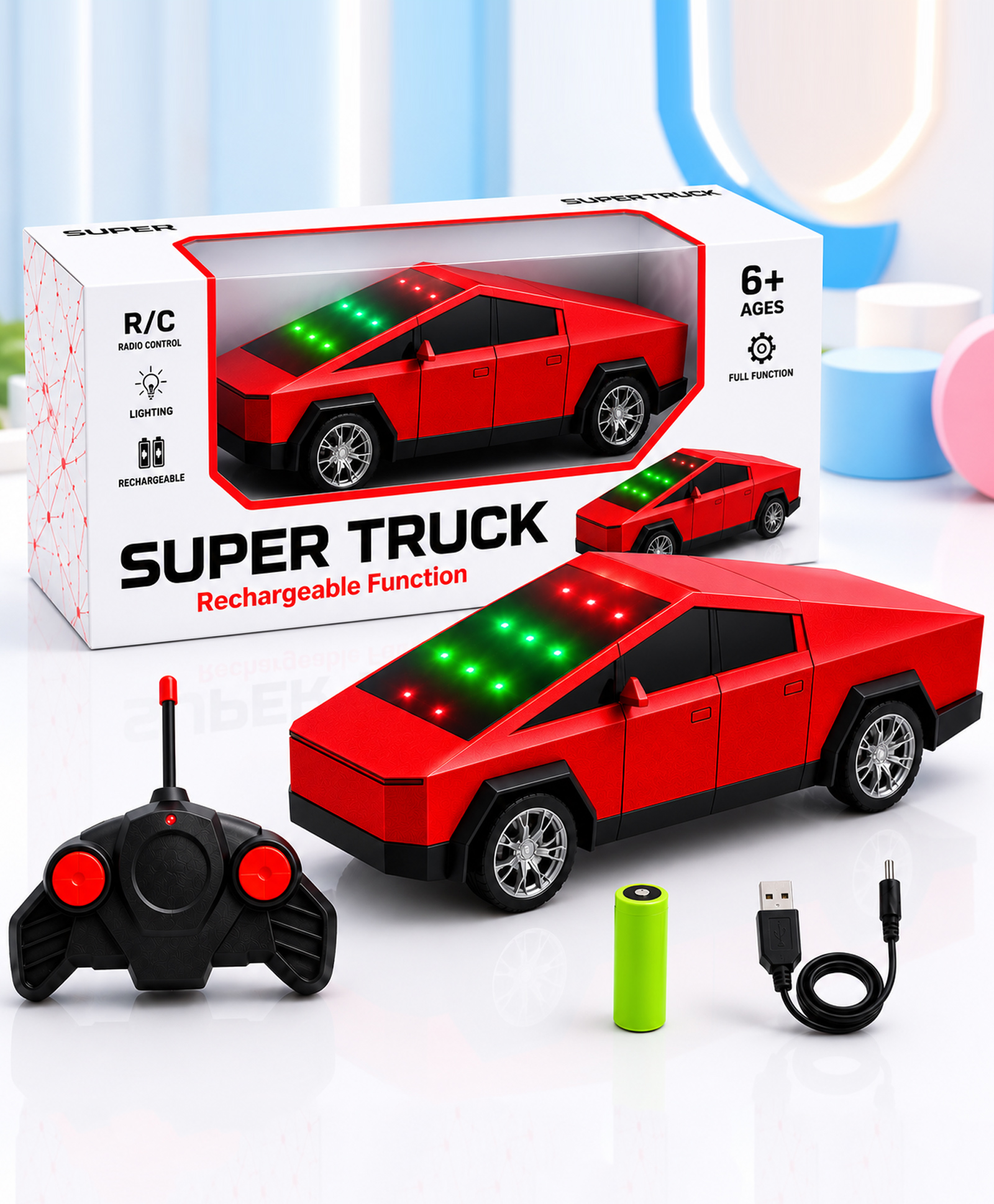 NHR Electric RC Tesla Cybertruck Toy for Kids, Rechargeable Remote Control Vehicle - Red-image-30