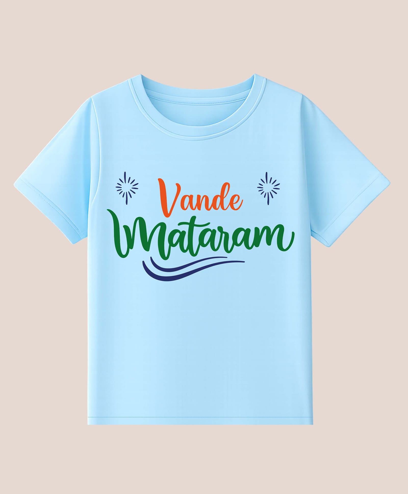 BLUSHES Cotton Knit Independence Day Theme Half Sleeves Vande Mataram Text Printed Tee - Aqua Blue-picture-11