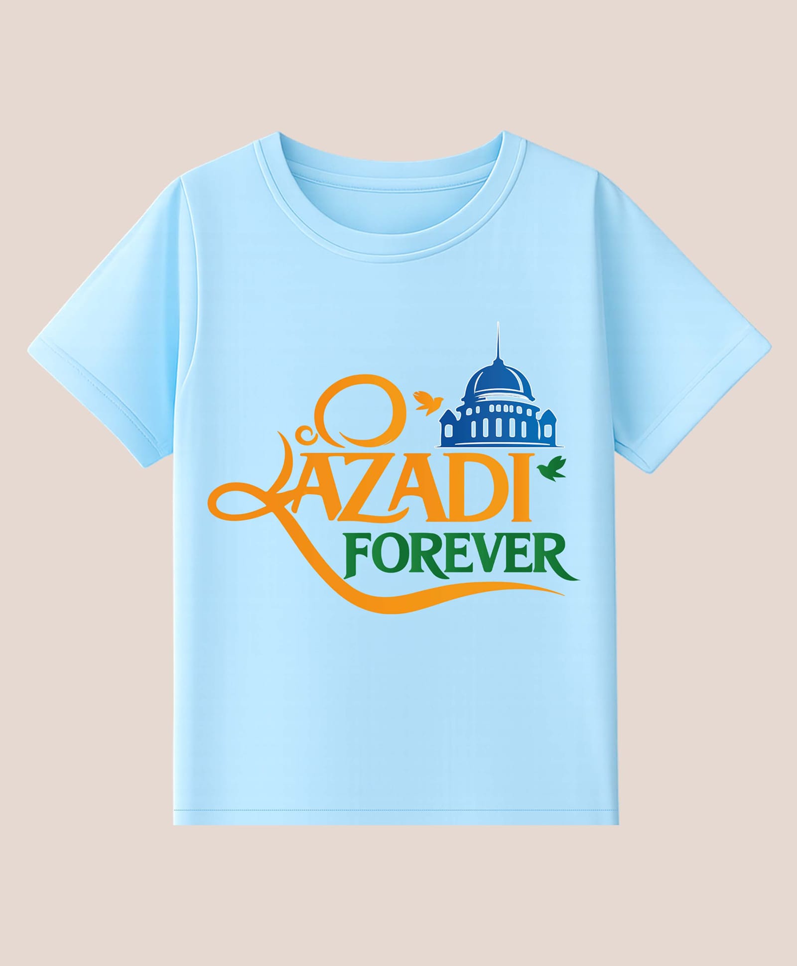 BLUSHES 100% Cotton Knit Independence Day Theme Half Sleeves Azadi Forever Text Printed Tee - Aqua Blue-image-41