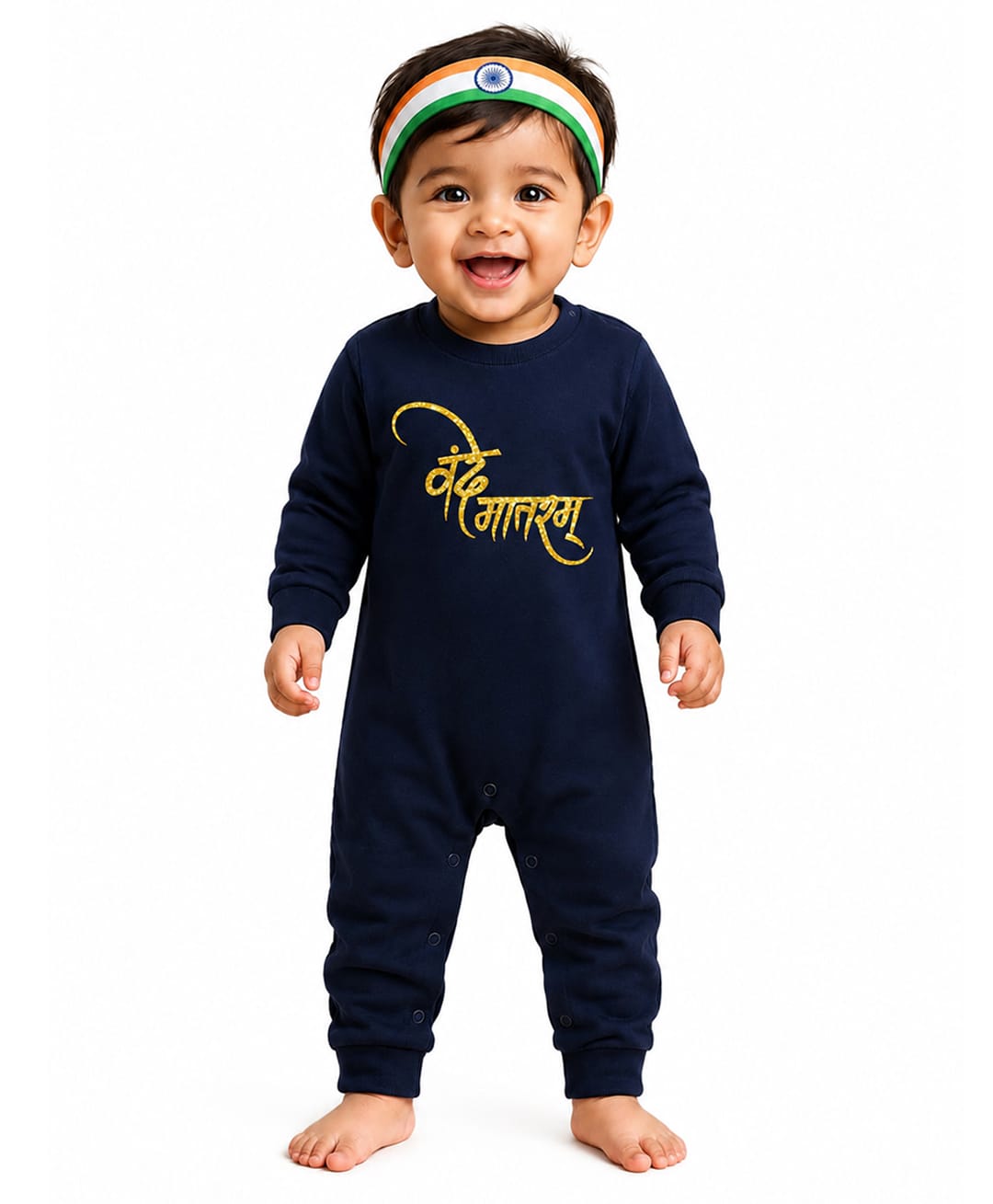BLUSHES 100% Cotton Knit Independence Day Theme Full Sleeves Vande Mataram Text Printed Romper - Navy Blue-picture-18