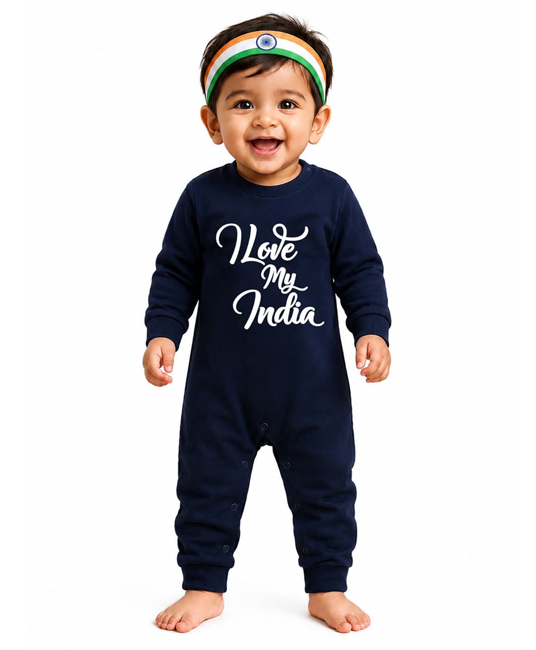 BLUSHES 100% Cotton Knit Independence Day Theme Full Sleeves I Love My India Text Printed Romper - Navy Blue-picture-34