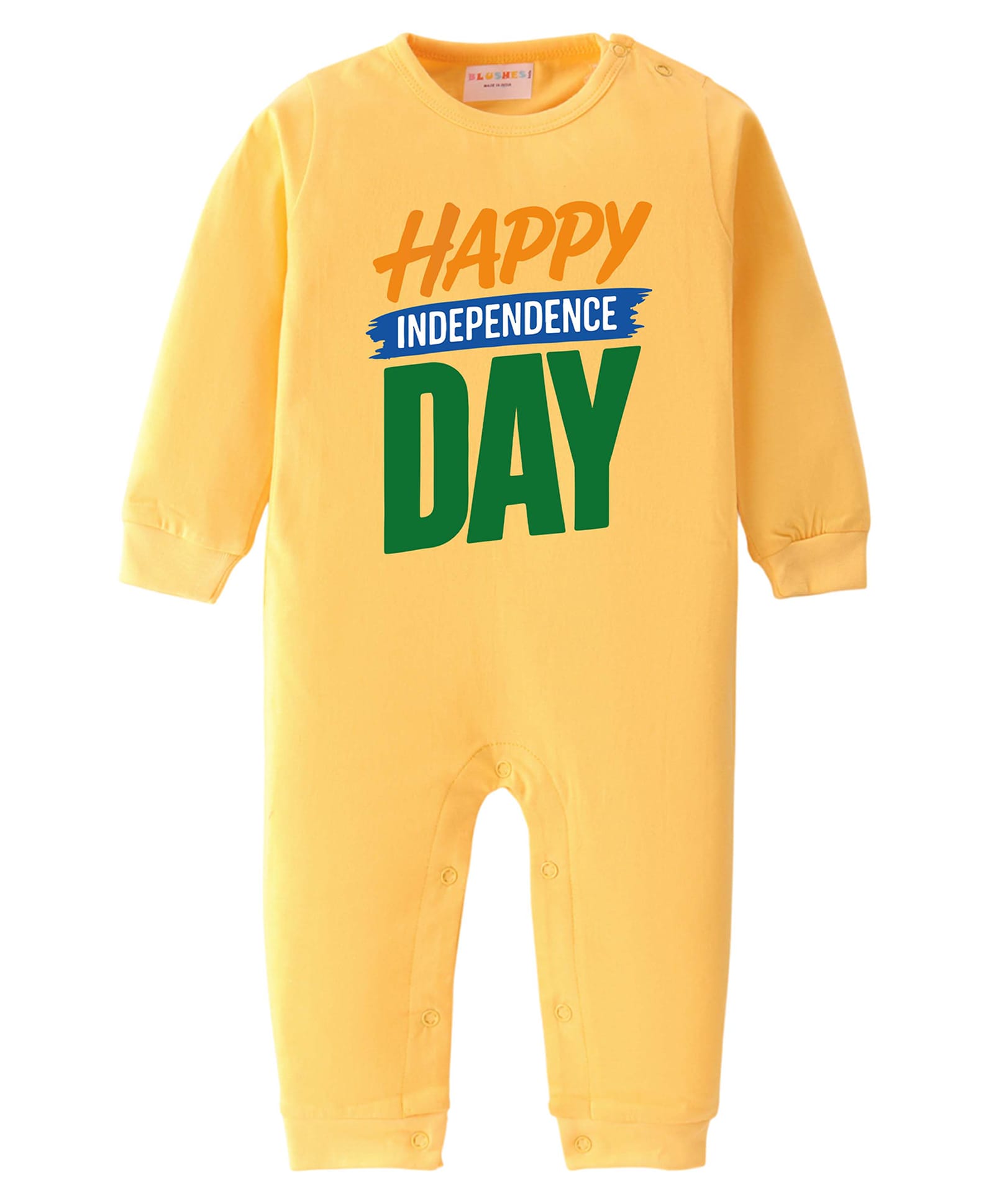 BLUSHES 100% Cotton Knit Independence Day Theme Full Sleeves Happy Independence Day Text Printed Romper - Yellow-picture-13