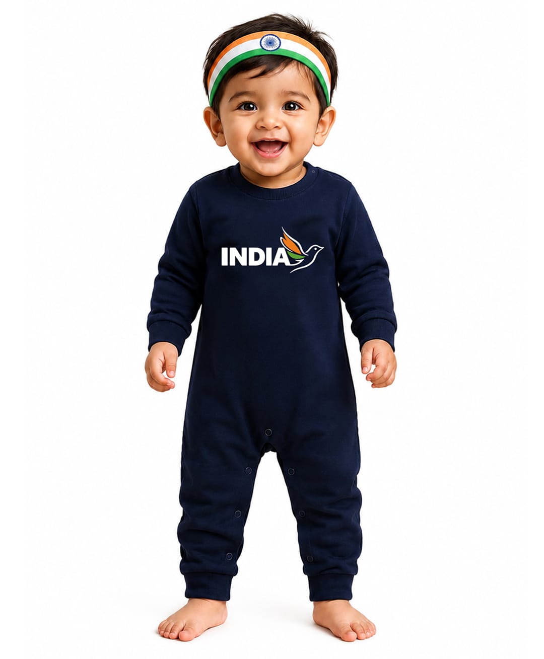BLUSHES 100% Cotton Knit Independence Day Theme Full Sleeves India Text Printed Romper - Navy Blue-picture-7