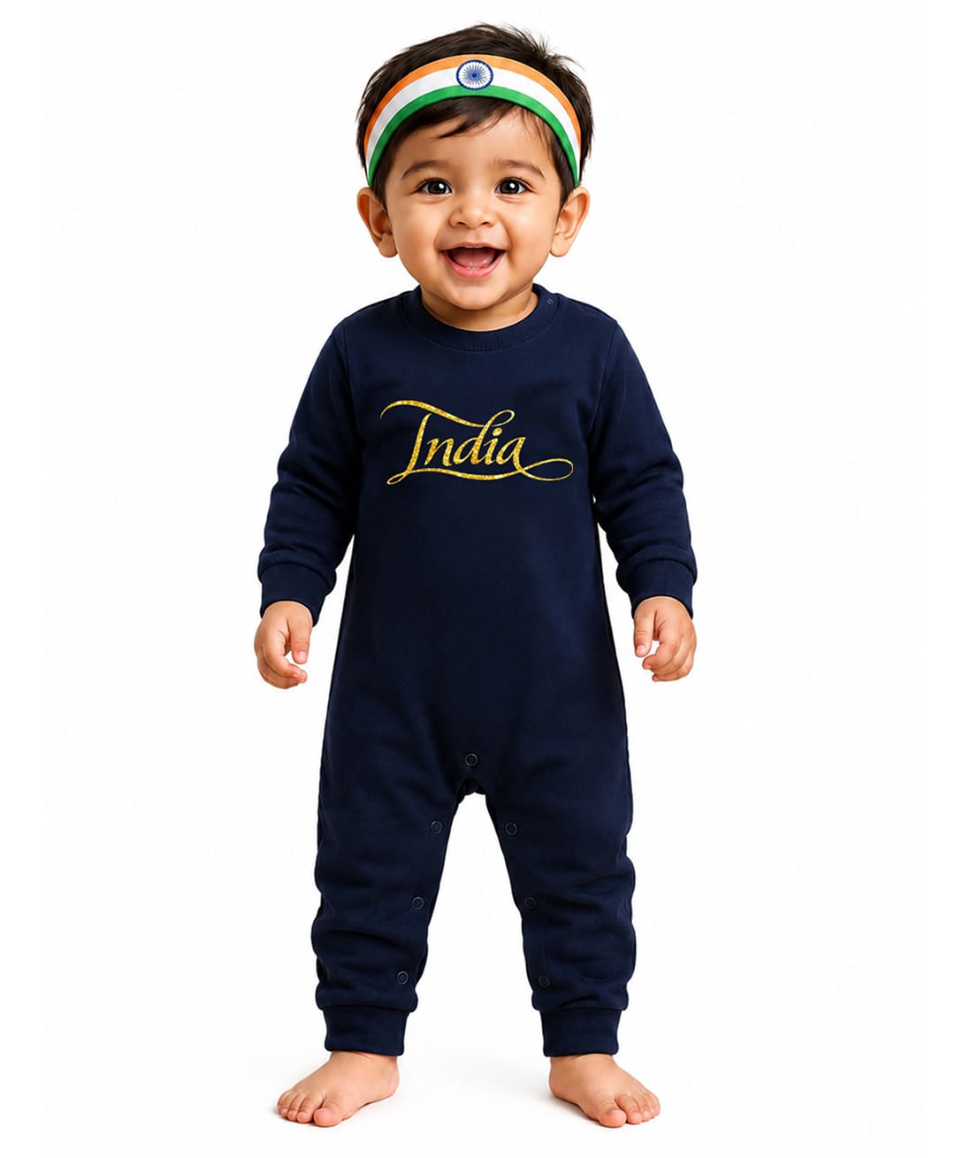 BLUSHES 100% Cotton Knit Independence Day Theme Full Sleeves India Text Printed Romper - Navy Blue-picture-16