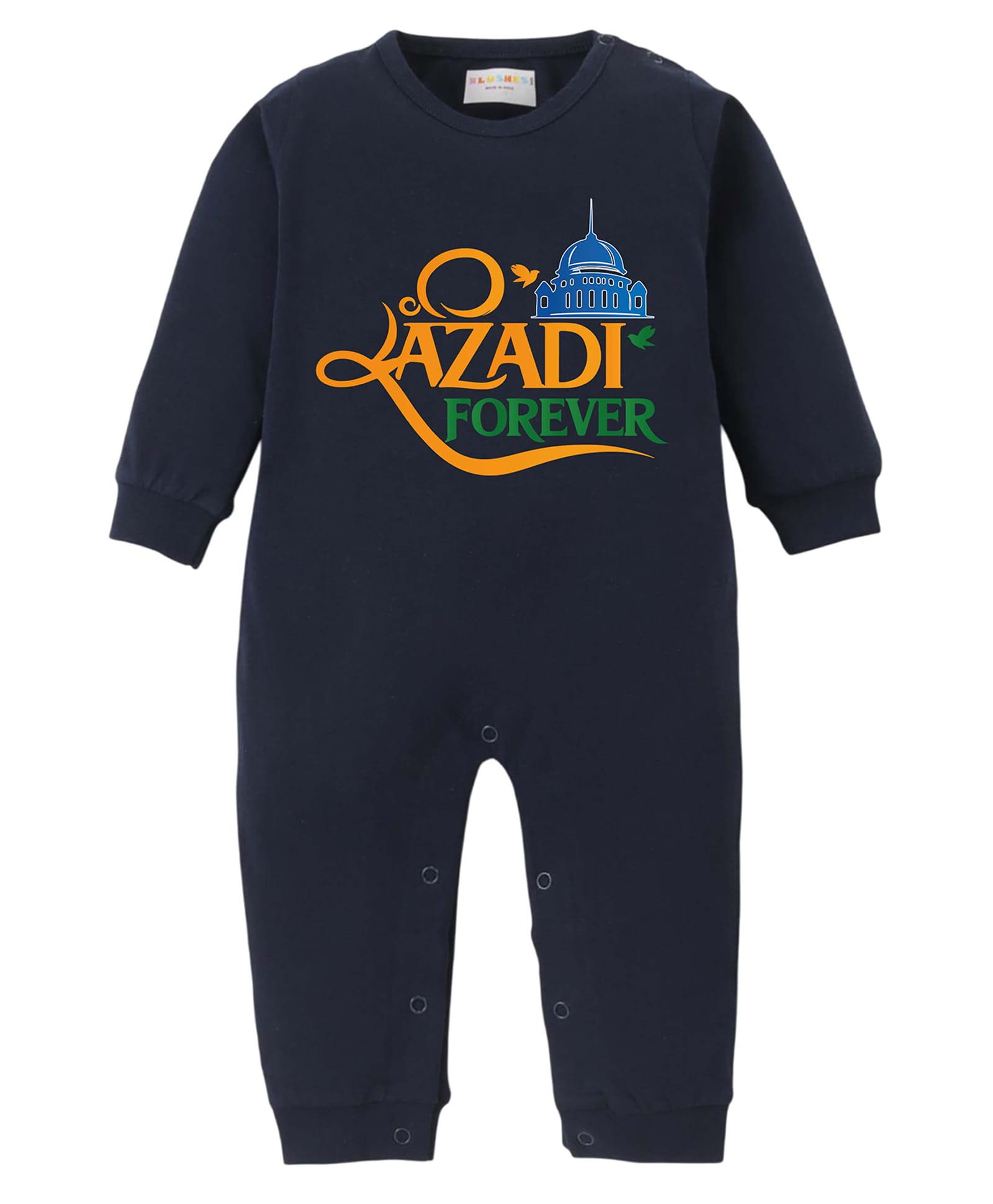 BLUSHES 100% Cotton Knit Independence Day Theme Full Sleeves Azadi Forever Text Printed Romper - Navy Blue-picture-8