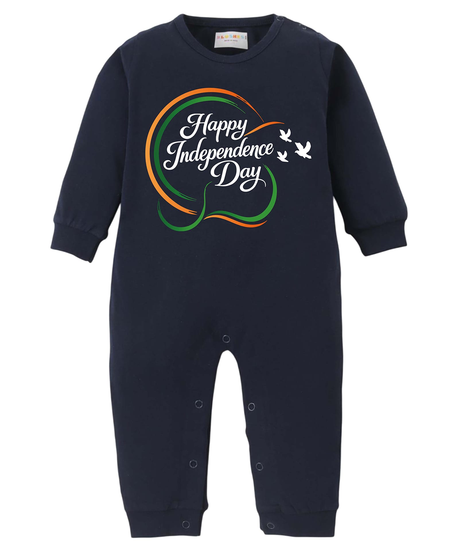 BLUSHES 100% Cotton Knit Independence Day Theme Full Sleeves Happy Independence Day Text Printed Romper - Navy Blue-picture-11
