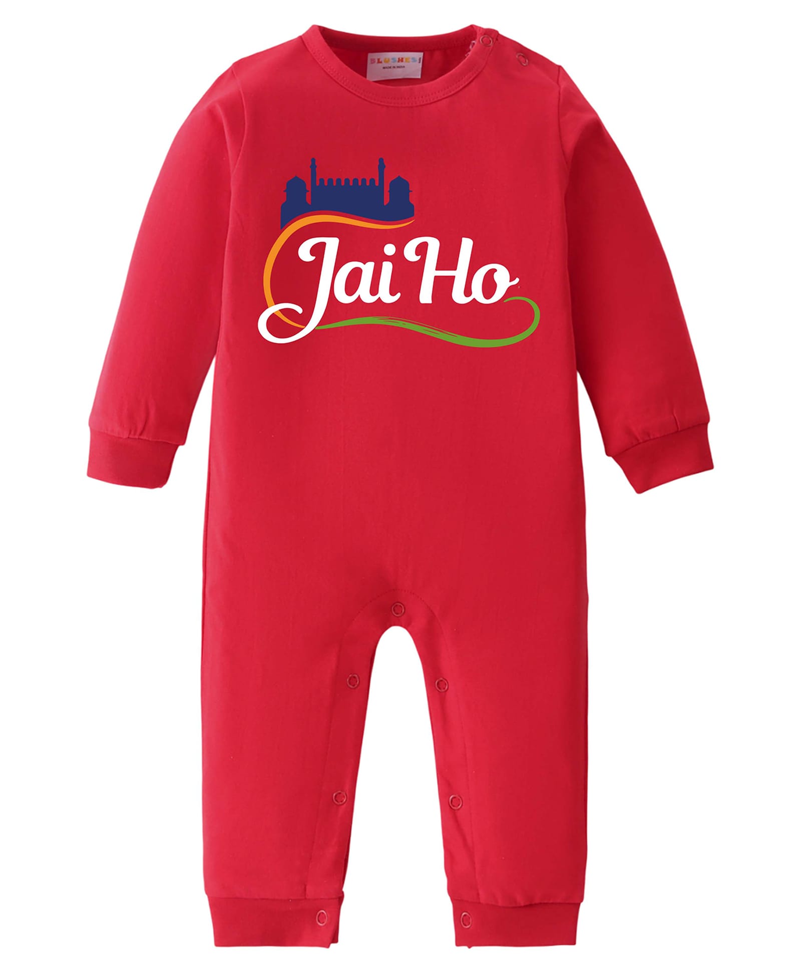 BLUSHES 100% Cotton Knit Independence Day Theme Full Sleeves Jai Ho Text Printed Romper - Red-picture-12