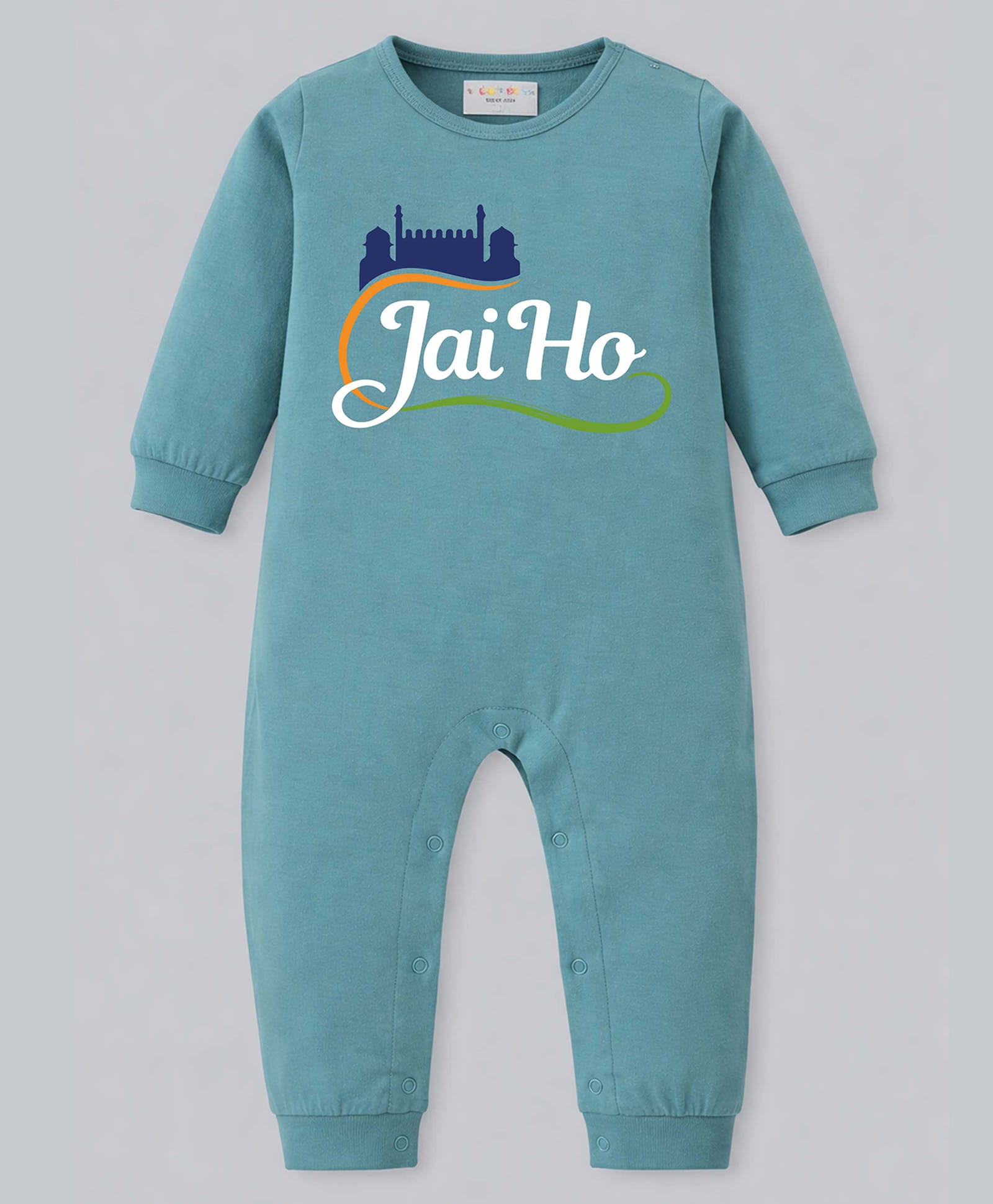 BLUSHES 100% Cotton Knit Independence Day Theme Full Sleeves Jai Ho Text Printed Romper - Turquoise-picture-46
