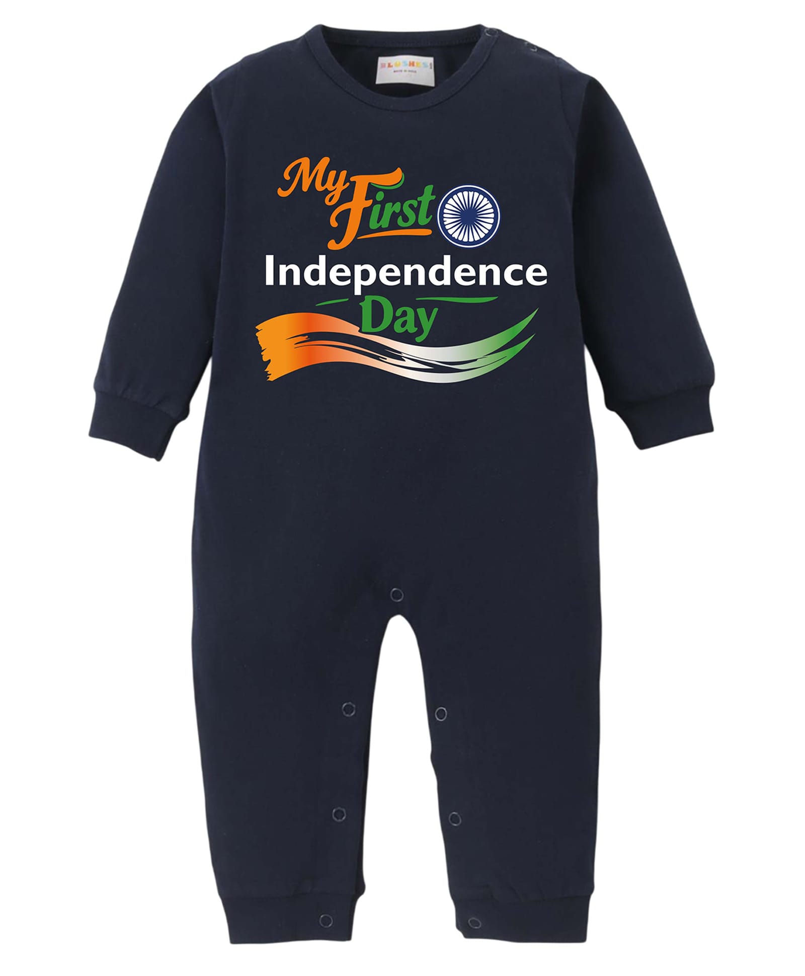 BLUSHES 100% Cotton Knit Independence Day Theme Full Sleeves My First Independence Day Text Printed Romper - Navy Blue-picture-7