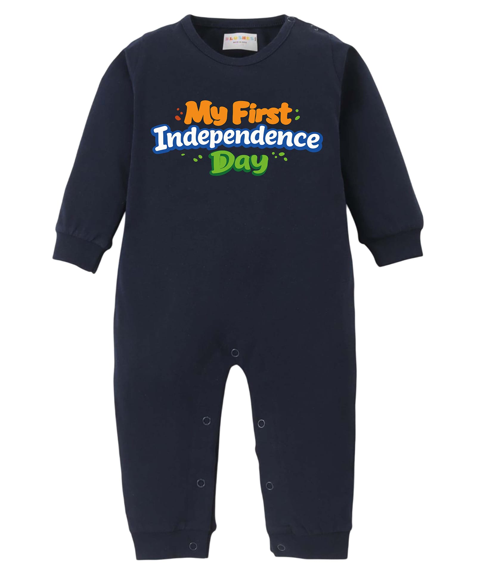 BLUSHES 100% Cotton Knit Independence Day Theme Full Sleeves My First Independence Day Text Printed Romper - Navy Blue-picture-18