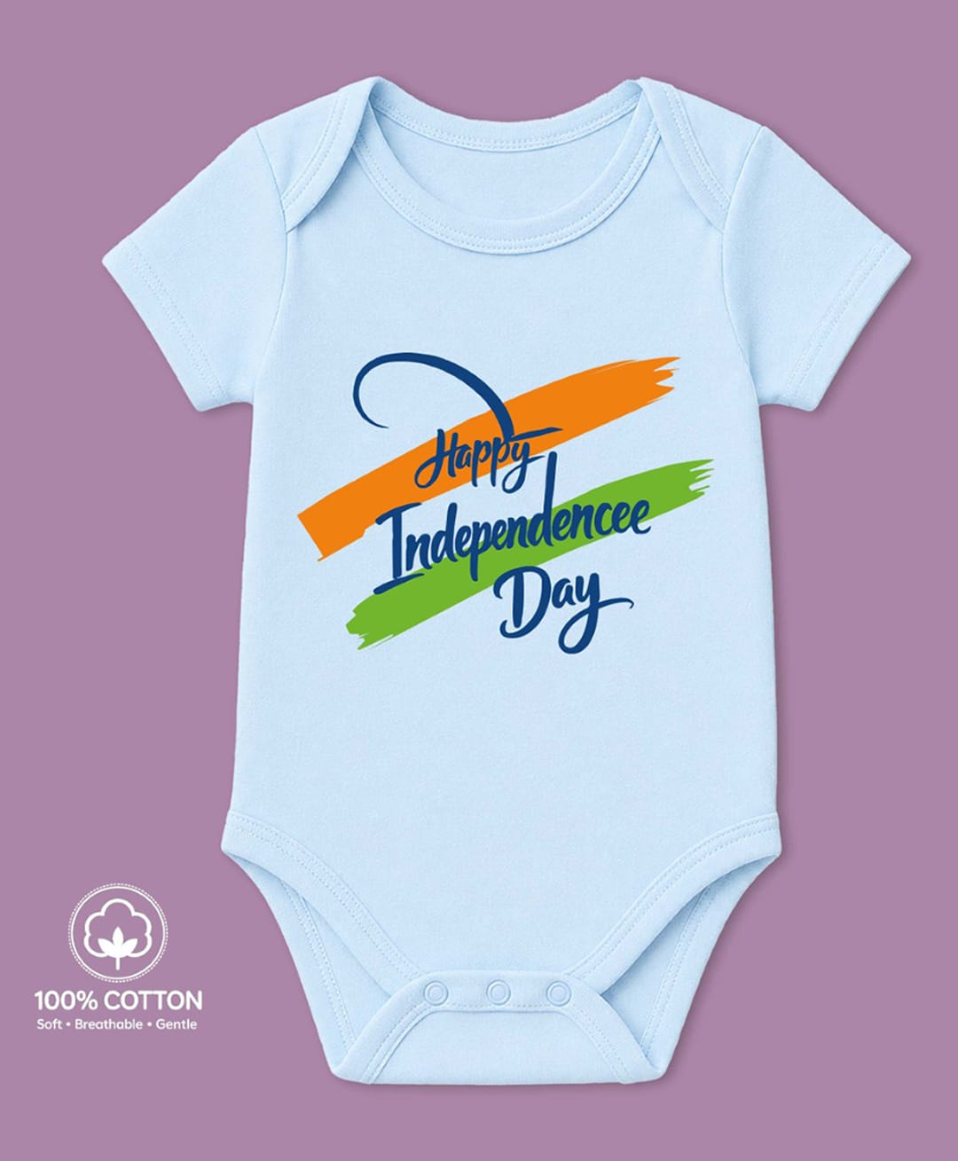 BLUSHES 100% Cotton Knit Independence Day Theme Half Sleeves Happy Independence Day Text Printed Onesie - Aqua Blue-picture-24