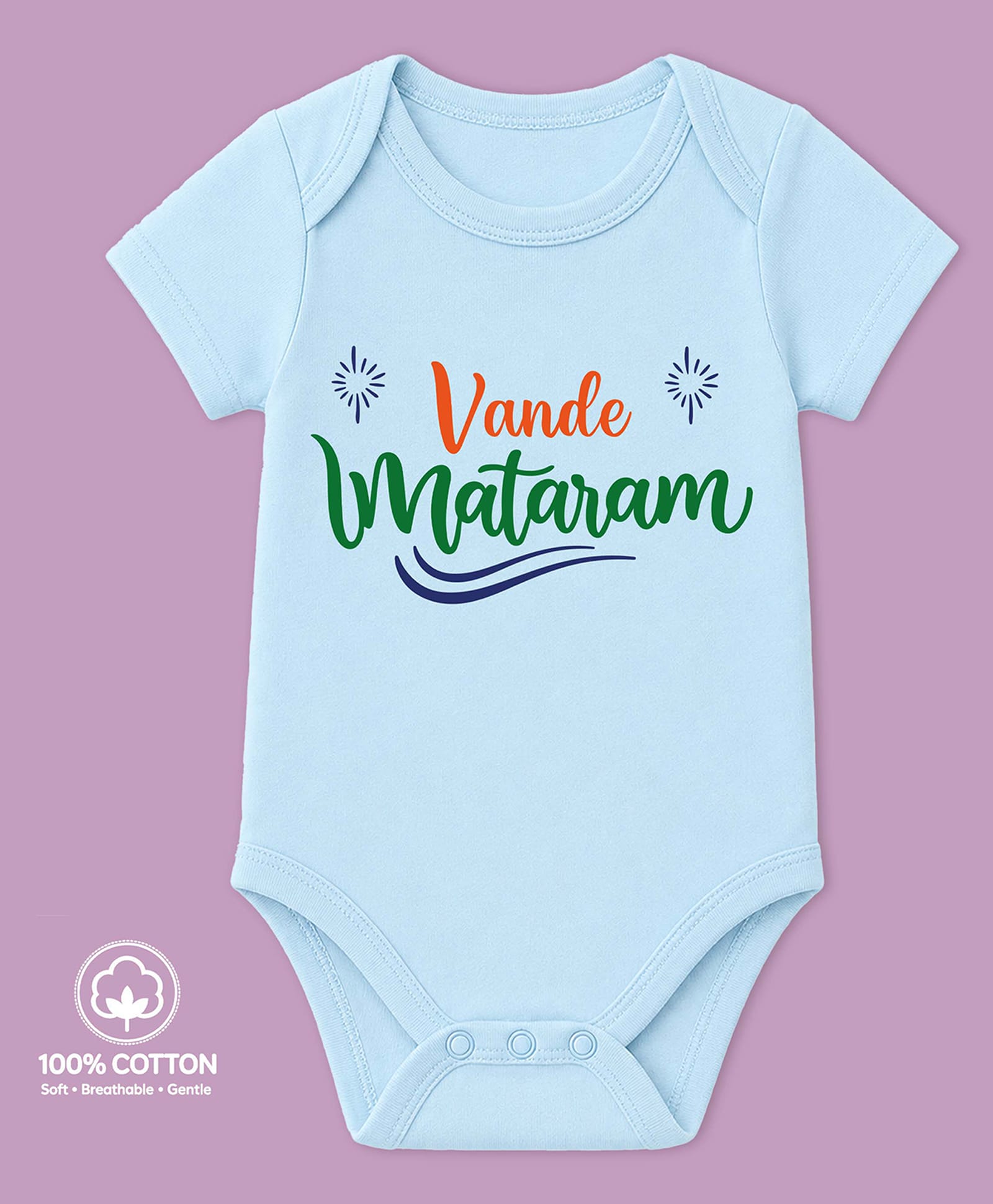 BLUSHES 100% Cotton Knit Independence Day Theme Half Sleeves Jai Hind Text Printed Onesie - Aqua Blue-picture-36