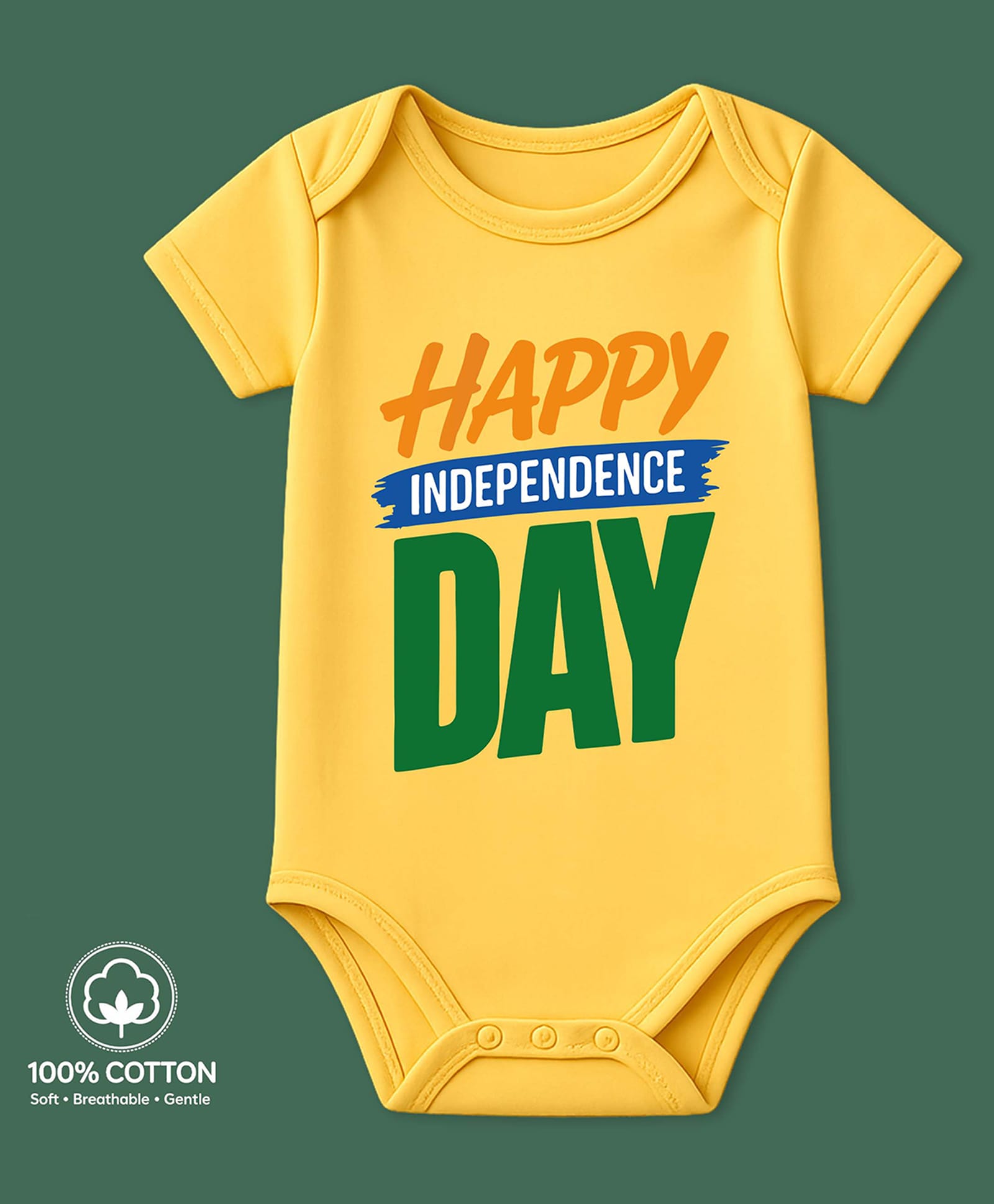 BLUSHES 100% Cotton Knit Independence Day Theme Half Sleeves Happy Independence Day Text Printed Onesie - Yellow-picture-25