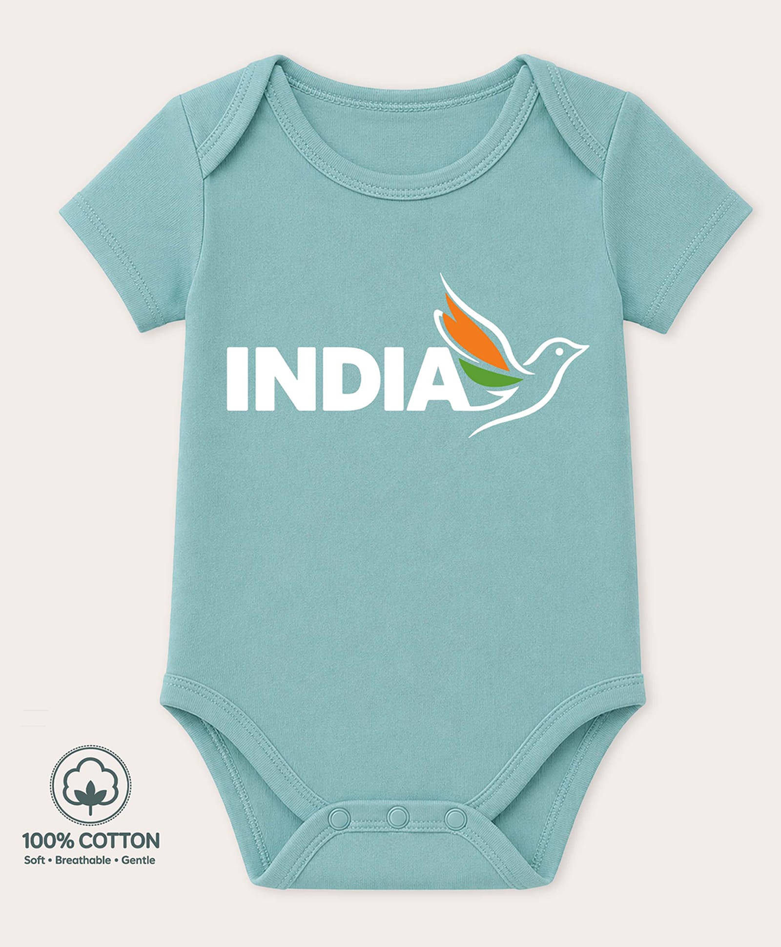 BLUSHES 100% Cotton Knit Independence Day Theme Half Sleeves India Text Printed Onesie - Turquoise-picture-46