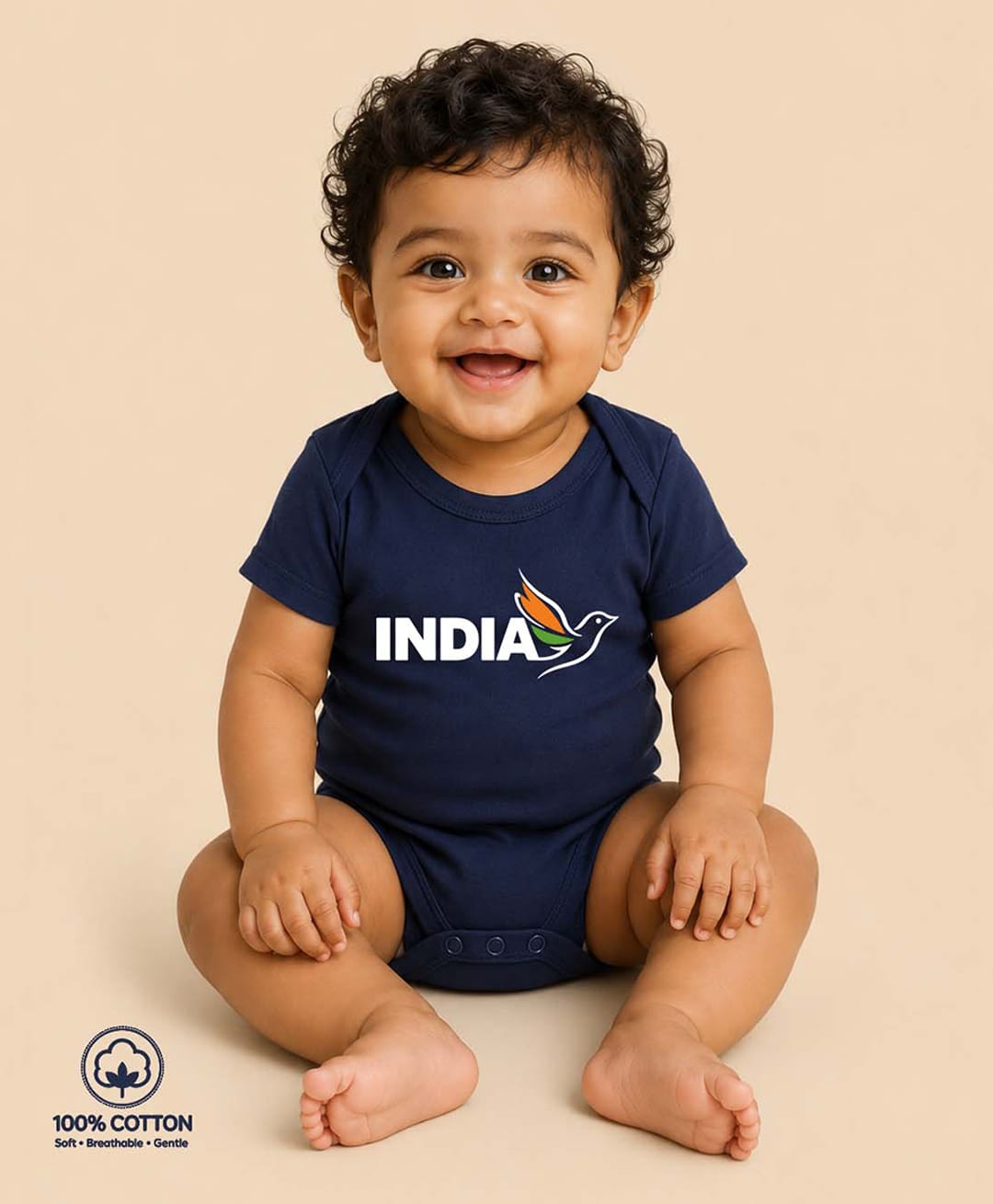 BLUSHES 100% Cotton Knit Independence Day Theme Half Sleeves India Text Printed Onesie - Navy Blue-picture-31