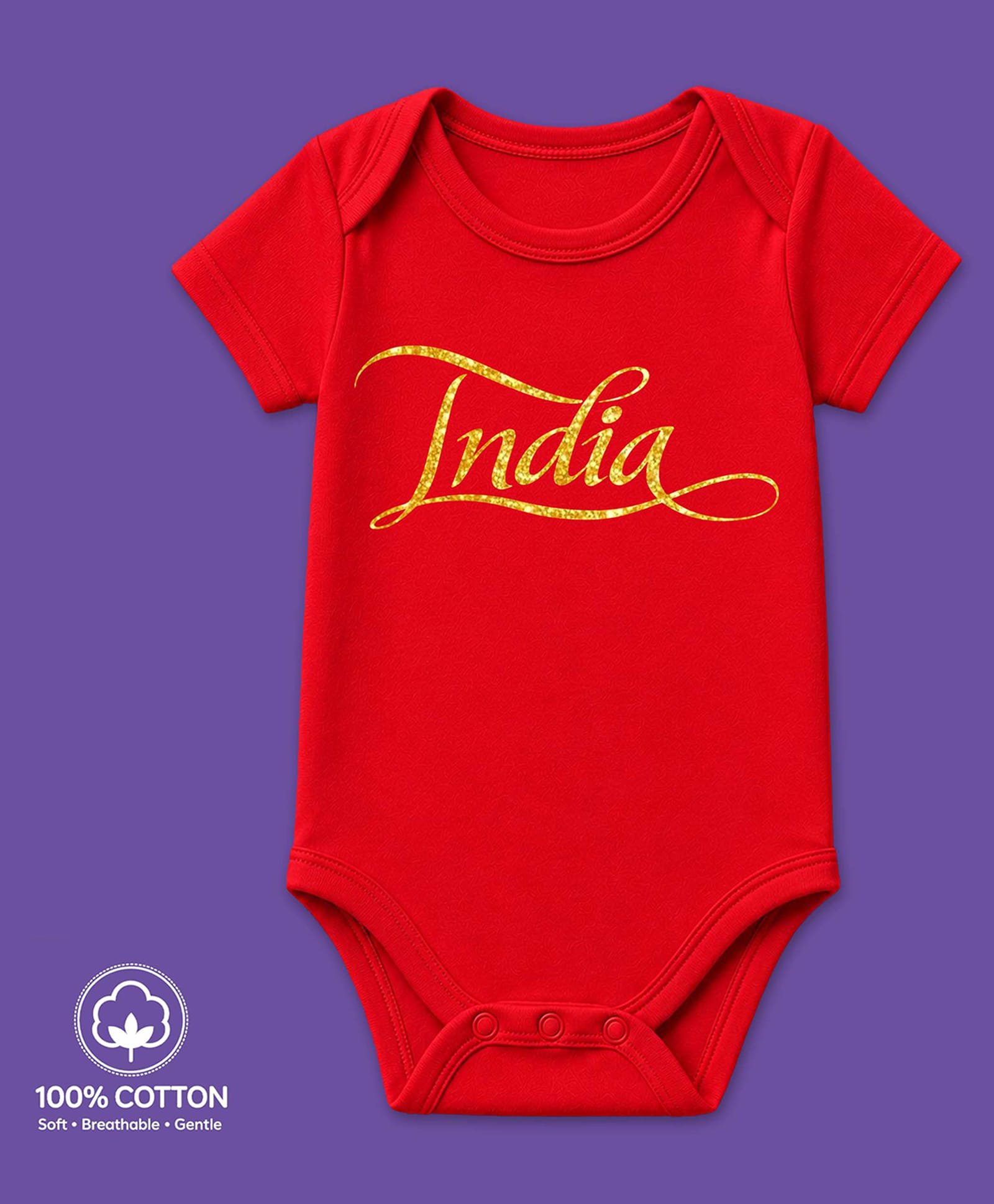 BLUSHES 100% Cotton Knit Independence Day Theme Half Sleeves India Text Printed Onesie - Red-picture-13