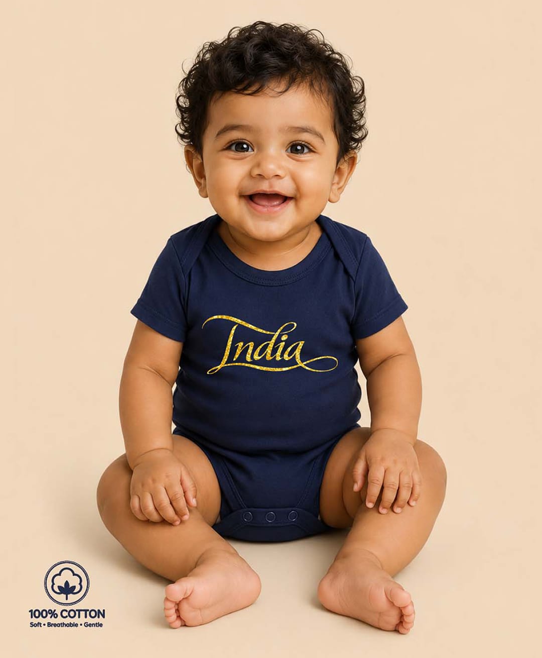 BLUSHES 100% Cotton Knit Independence Day Theme Half Sleeves India Text Printed Onesie - Navy Blue-picture-36