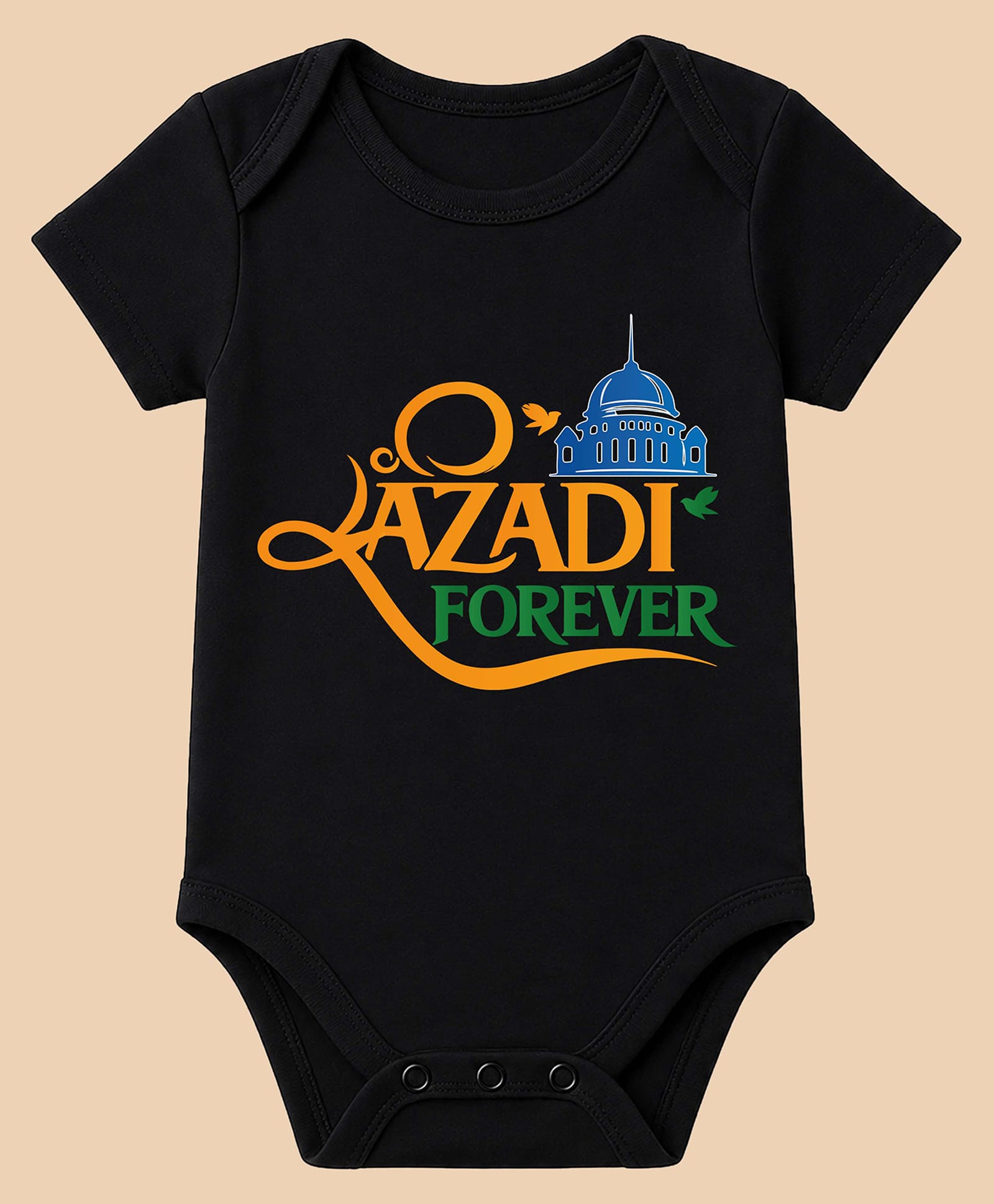 BLUSHES 100% Cotton Knit Independence Day Theme Half Sleeves Azadi Forever Text Printed Onesie - Black-picture-43