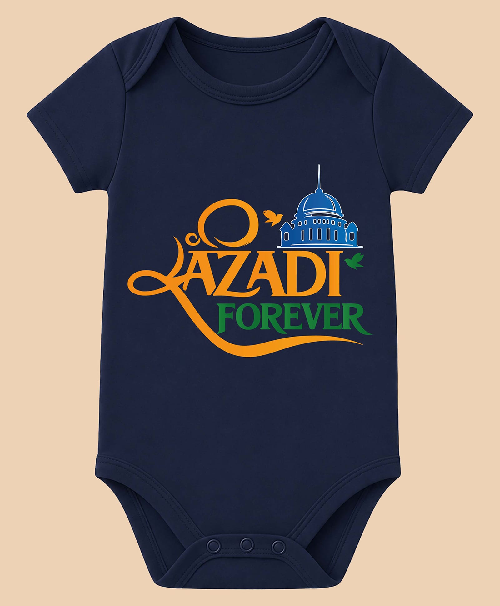 BLUSHES 100% Cotton Knit Independence Day Theme Half Sleeves Azadi Forever Text Printed Onesie - Navy Blue-image-40