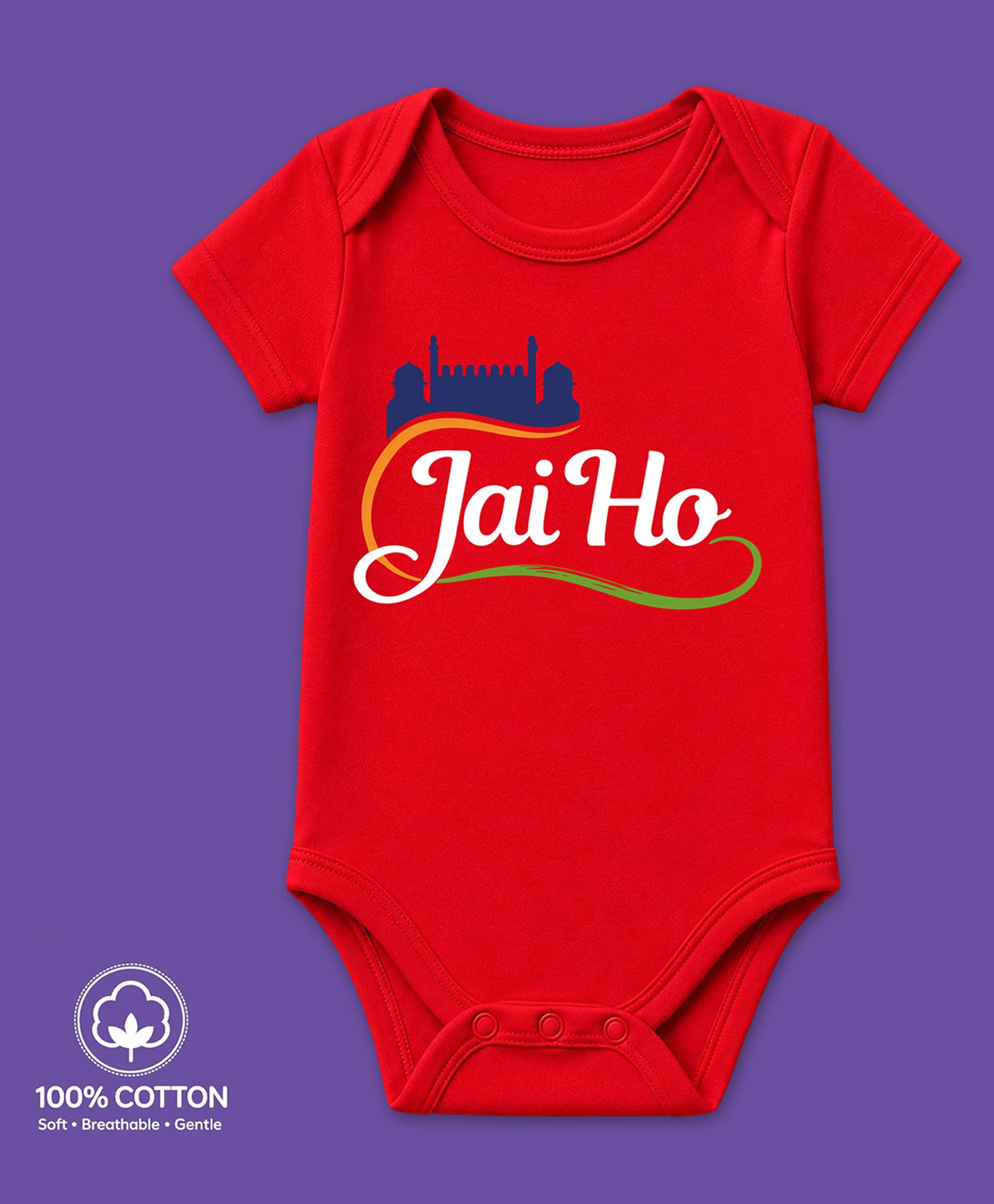 BLUSHES 100% Cotton Knit Independence Day Theme Half Sleeves Jai Ho Text Printed Onesie - Red-picture-7
