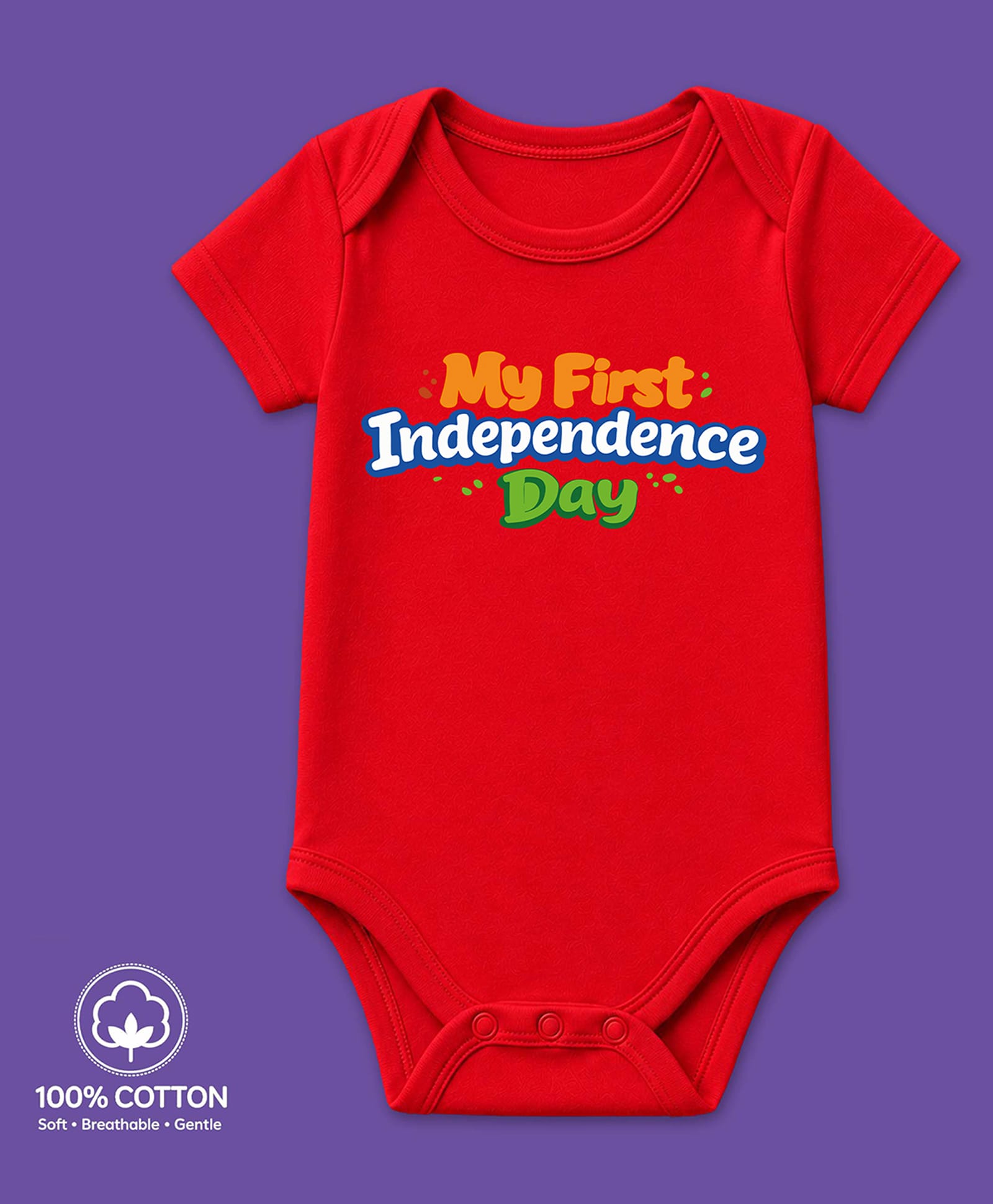 BLUSHES 100% Cotton Knit Independence Day Theme Half Sleeves My First Independence Day Text Printed Onesie - Red-picture-15