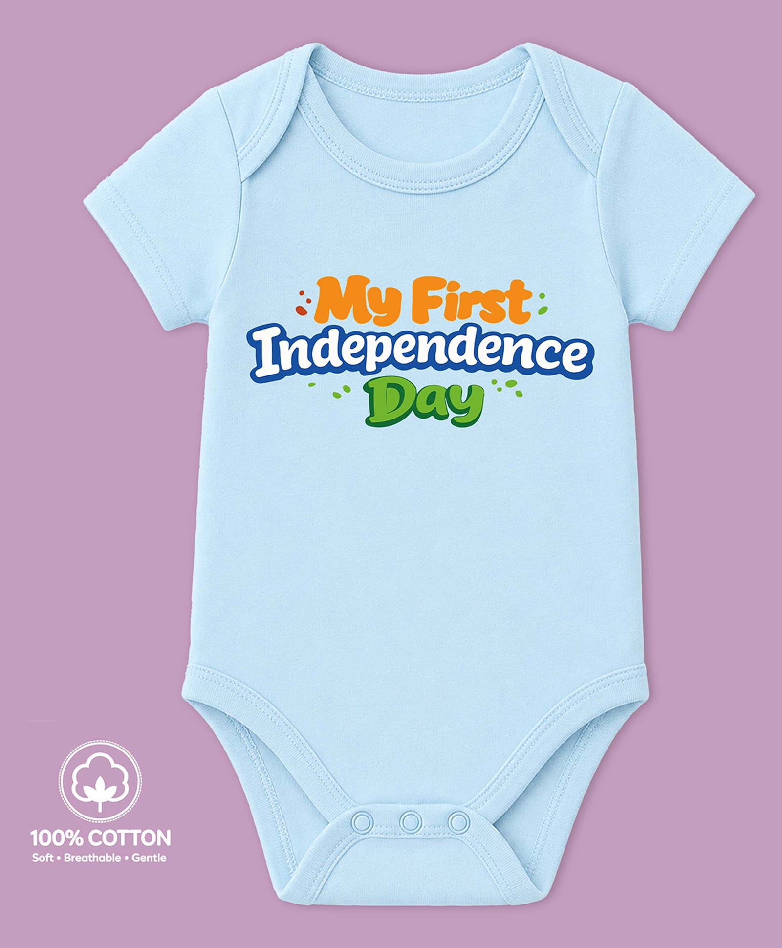 BLUSHES 100% Cotton Knit Independence Day Theme Half Sleeves My First Independence Day Text Printed Onesie - Aqua Blue-picture-44