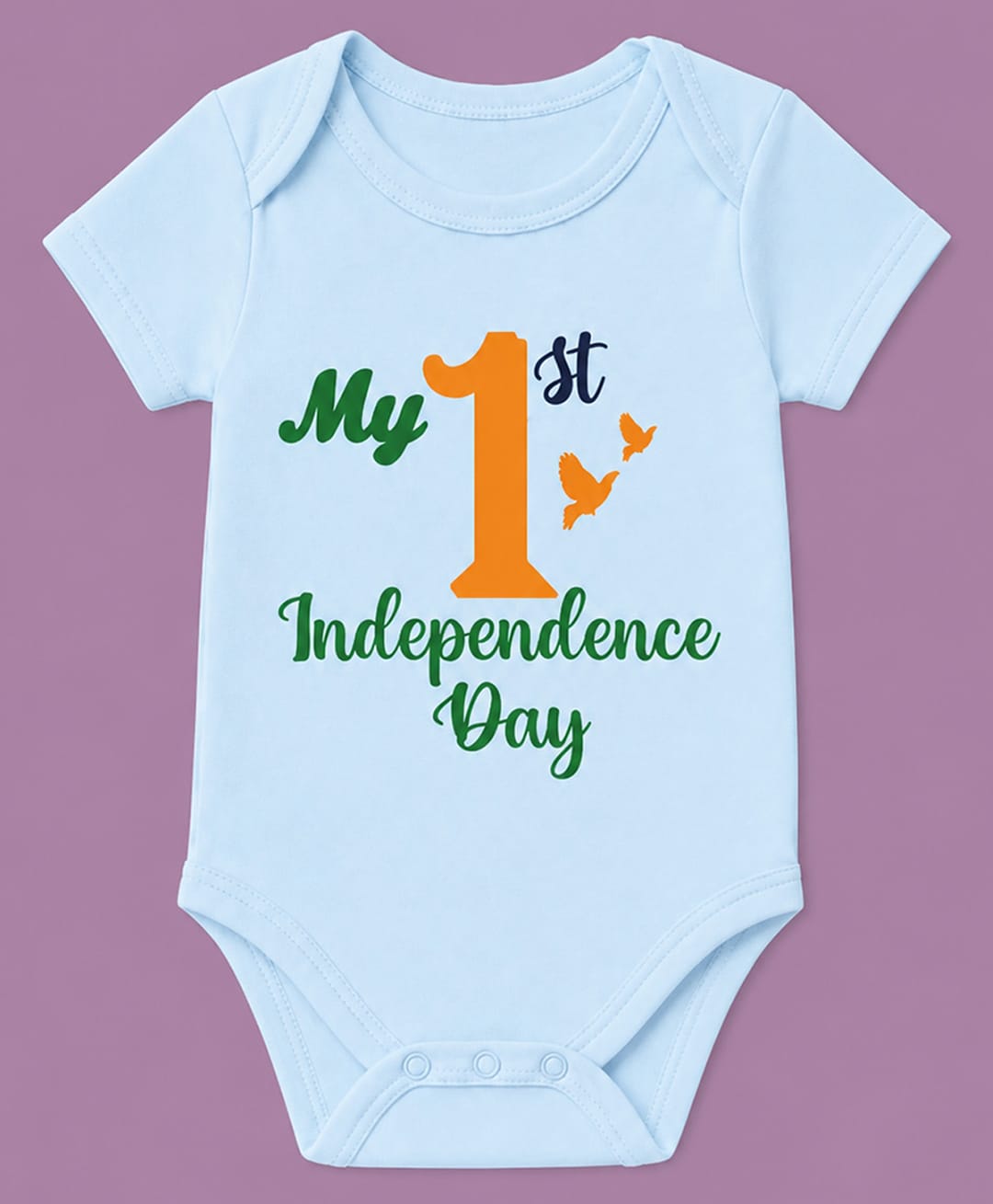 BLUSHES 100% Cotton Knit Independence Day Theme Half Sleeves My 1st Independence Day Text Printed Onesie - Aqua Blue-picture-21
