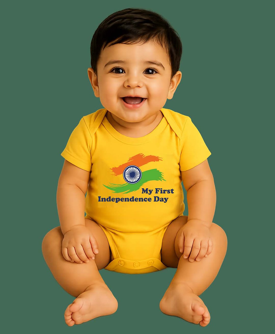 BLUSHES 100% Cotton Knit Independence Day Theme Half Sleeves My First Independence Day Text Printed Onesie - Yellow-image-36