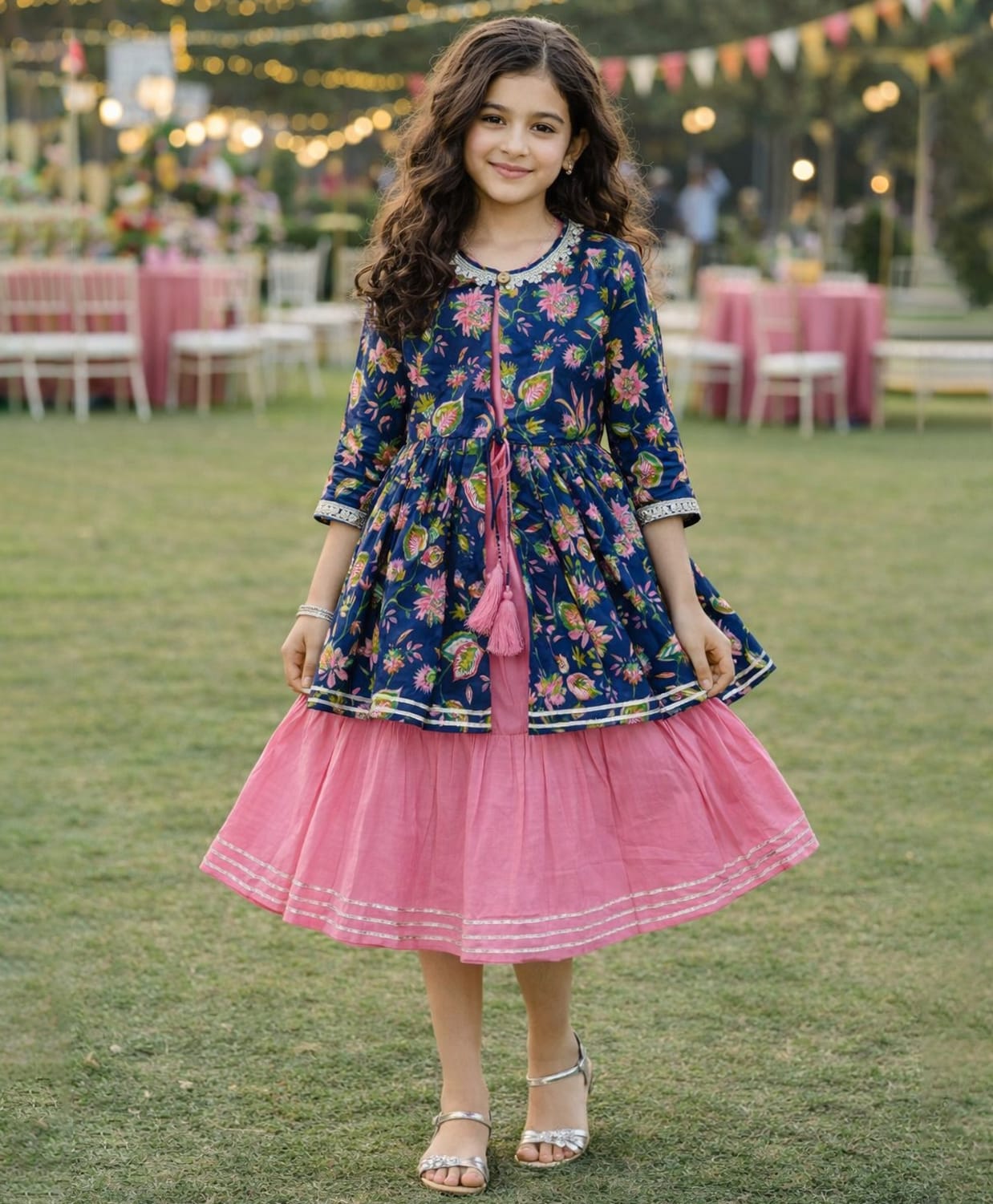 The Magic Wand Cotton Woven Lace Embellished Dress With Three Fourth Sleeves Floral Printed Jacket - Pink-picture-30