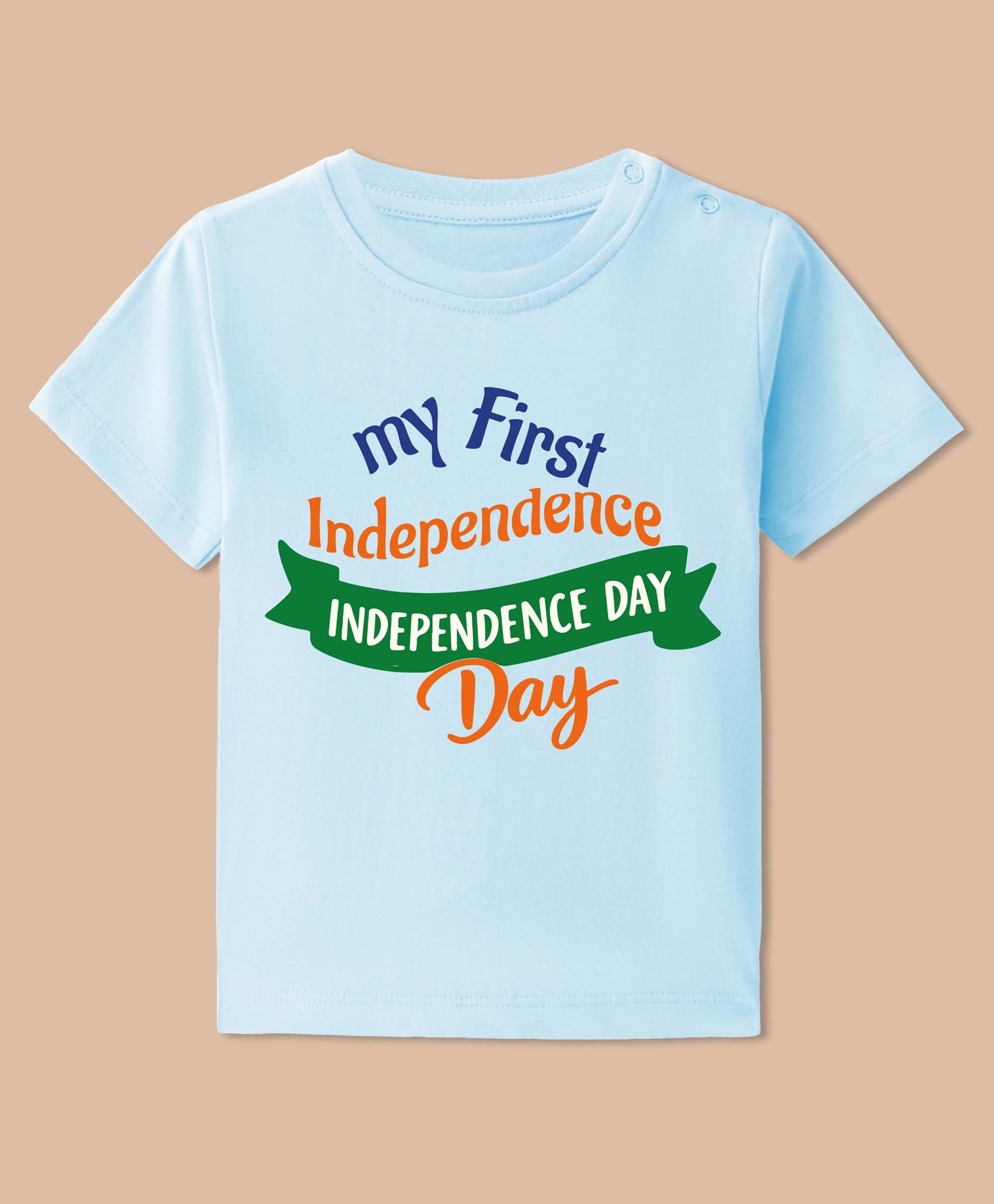 BLUSHES 100% Cotton Knit Independence Day Theme Half Sleeves My First Independence Day Text Printed Tee - Aqua Blue-picture-48