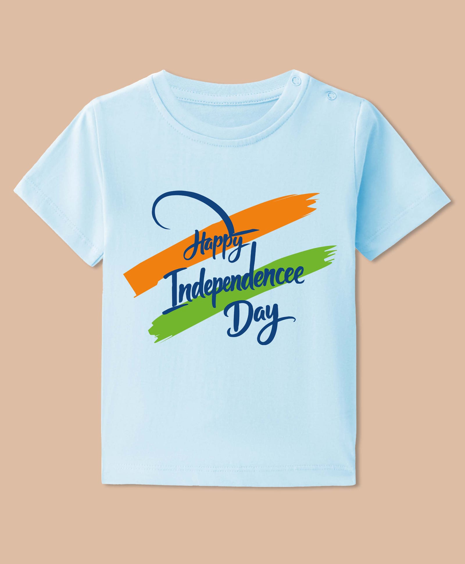 BLUSHES 100% Cotton Knit Independence Day Theme Half Sleeves Happy Independence Day Text Printed Tee - Aqua Blue-picture-41