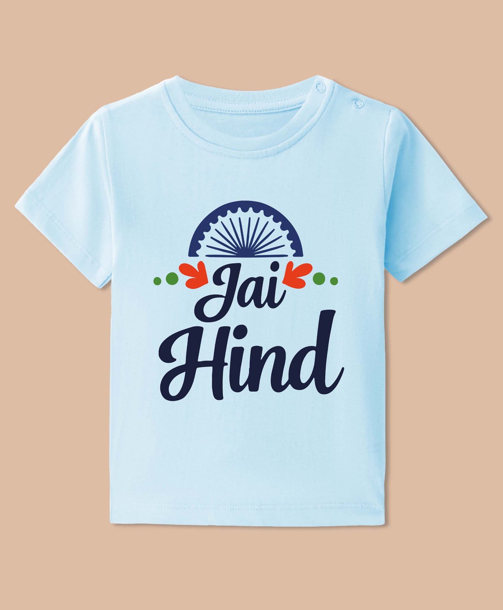 BLUSHES 100% Cotton Knit Independence Day Theme Half Sleeves Jai Hind Text Printed Tee - Aqua Blue-picture-3