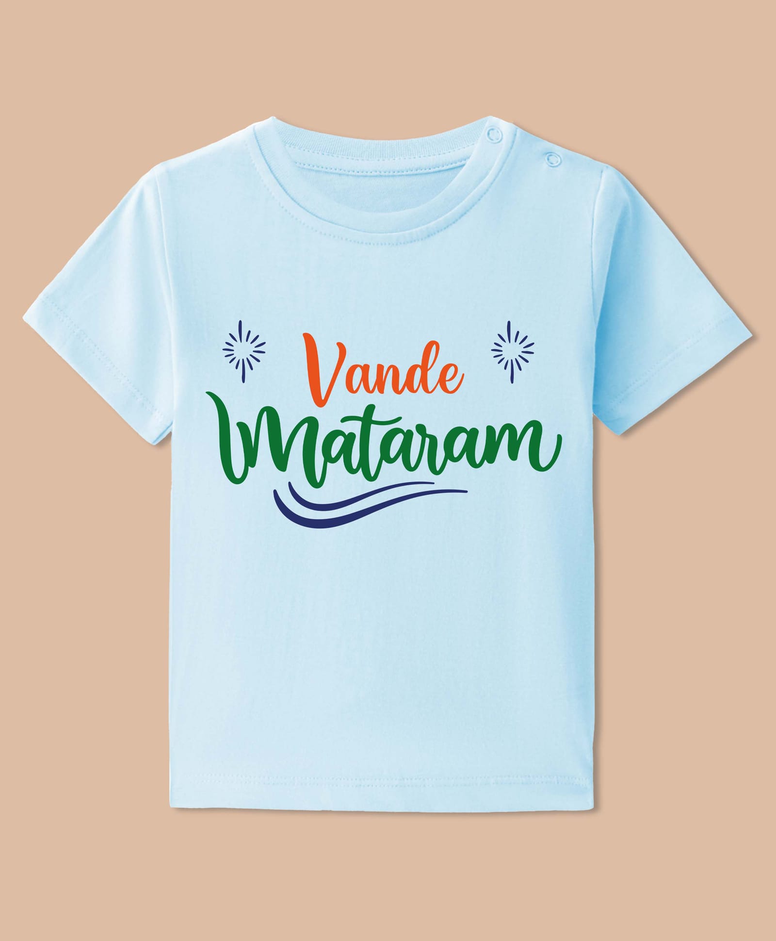 BLUSHES 100% Cotton Knit Independence Day Theme Half Sleeves Vande Mataram Text Printed Tee - Aqua Blue-picture-7