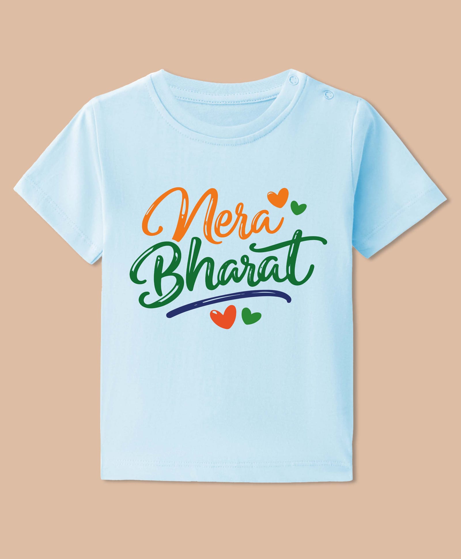 BLUSHES 100% Cotton Knit Independence Day Theme Half Sleeves Mera Bharat Text Printed Tee - Aqua Blue-picture-12