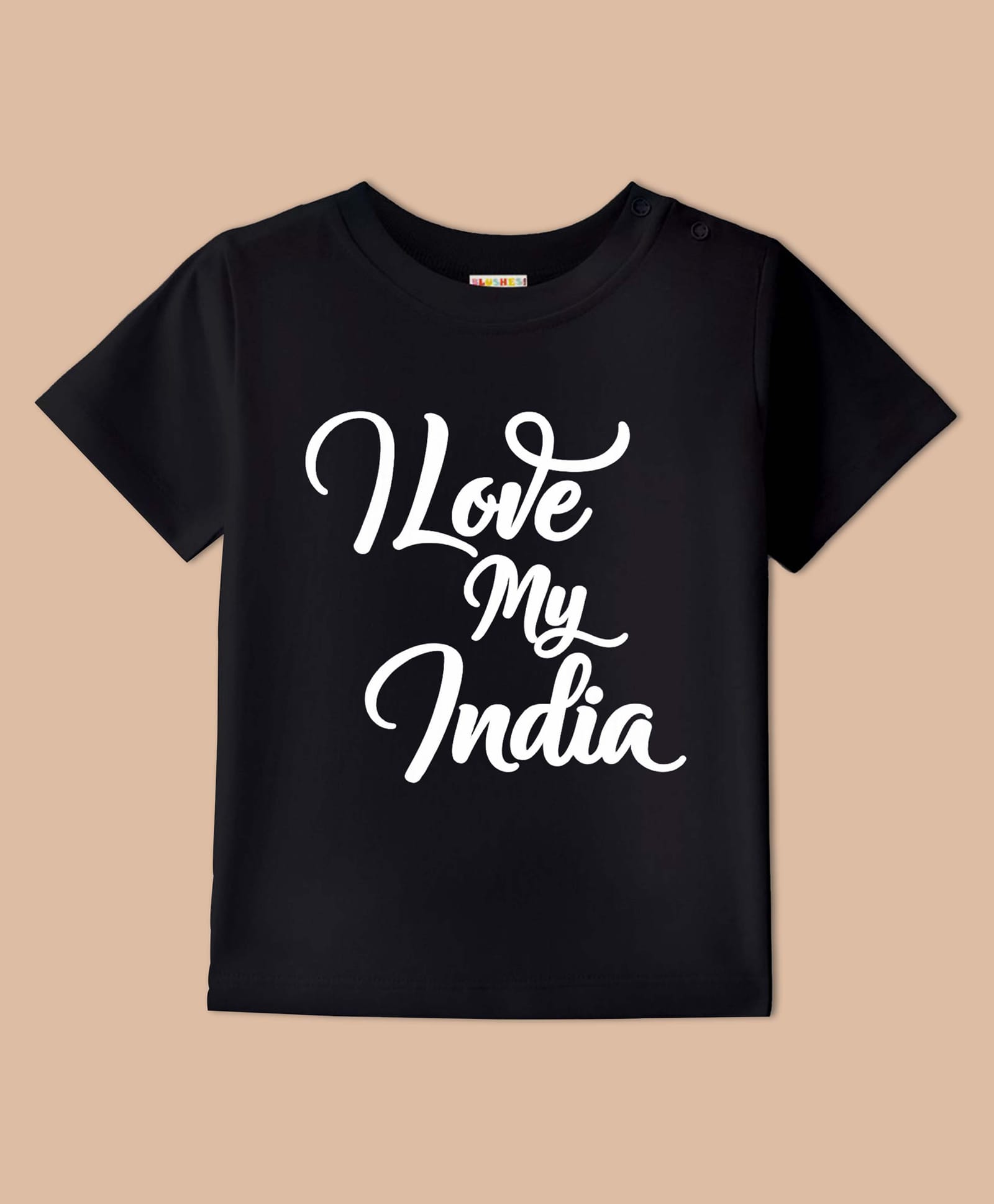 BLUSHES 100% Cotton Knit Independence Day Theme Half Sleeves I Love My India Text Printed Tee - Black-picture-15