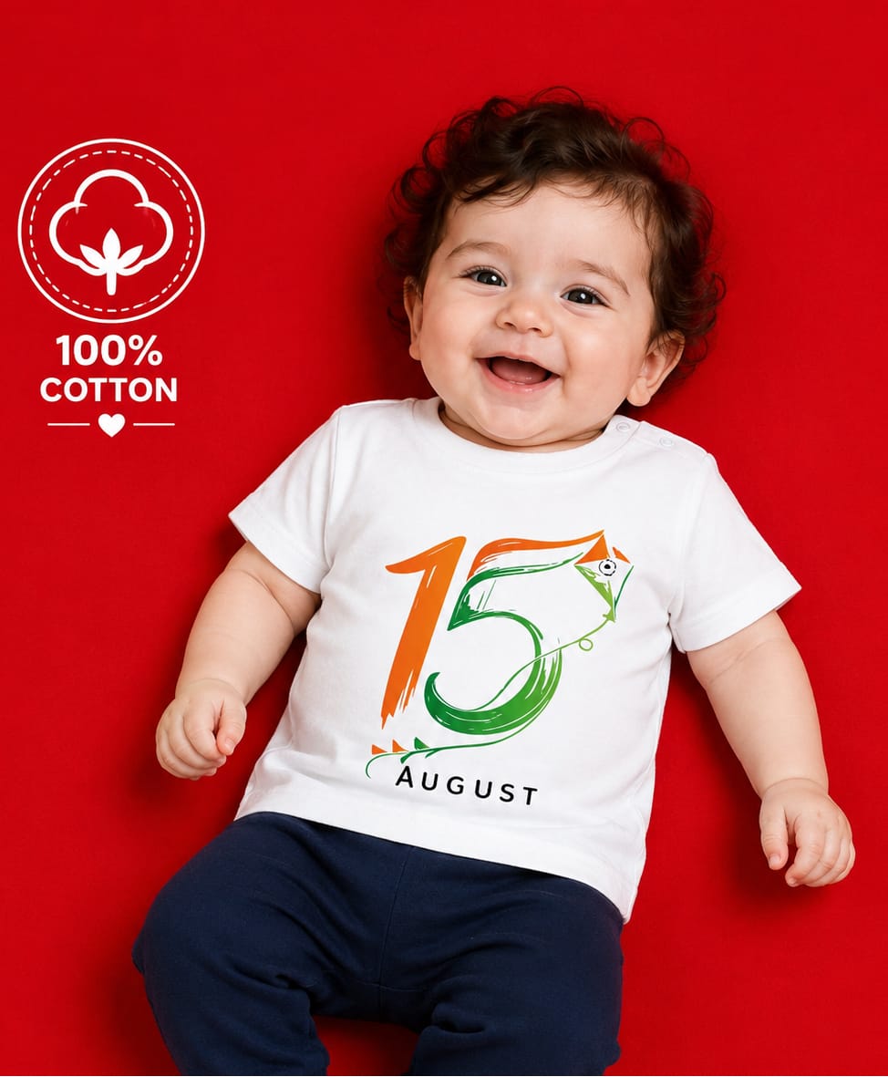 BLUSHES 100% Cotton Knit Independence Day Theme Half Sleeves 15 Number Printed Tee - White-picture-12