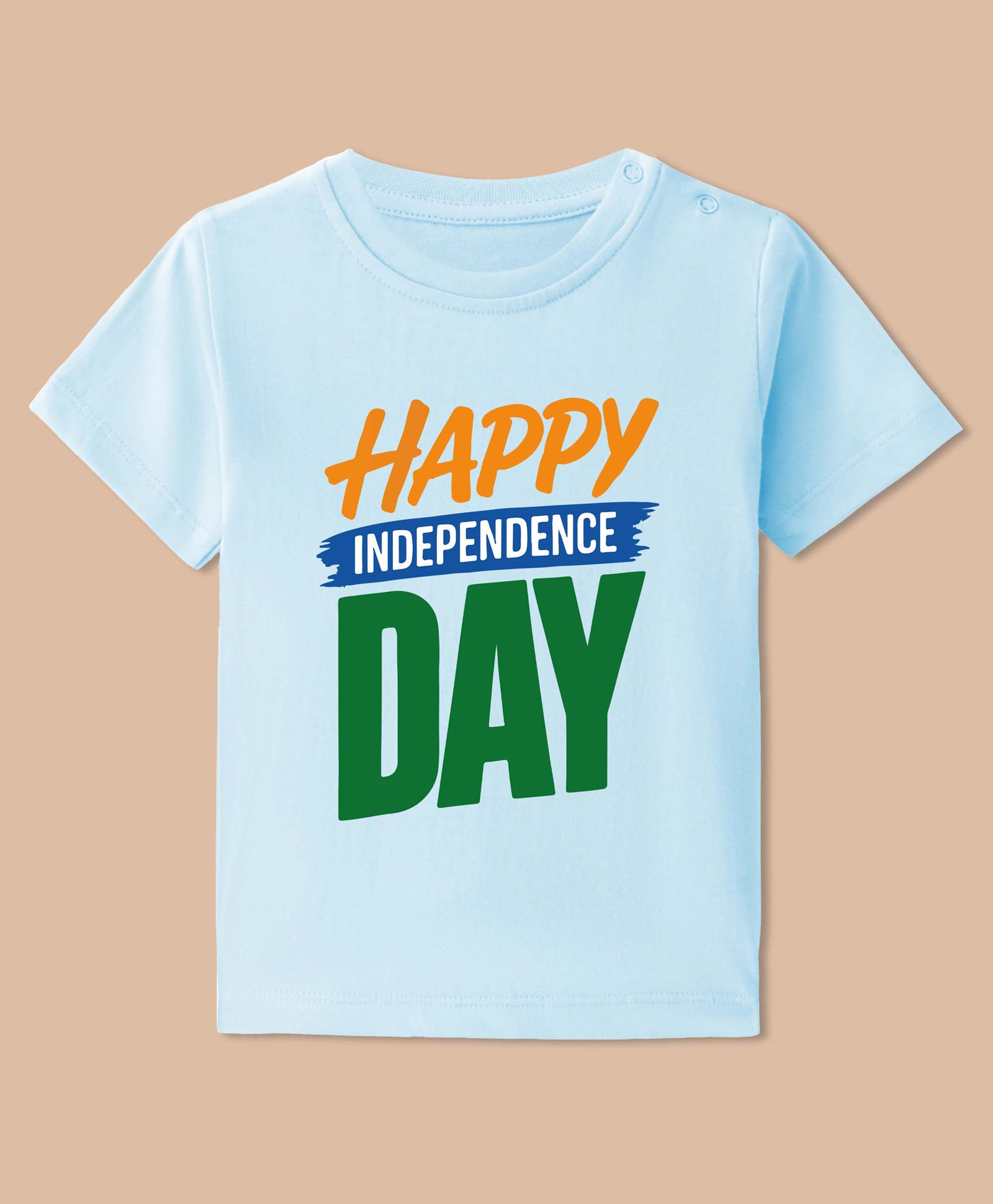 BLUSHES 100% Cotton Knit Independence Day Theme Half Sleeves Happy Independence Day Text Printed Tee - Aqua Blue-picture-38